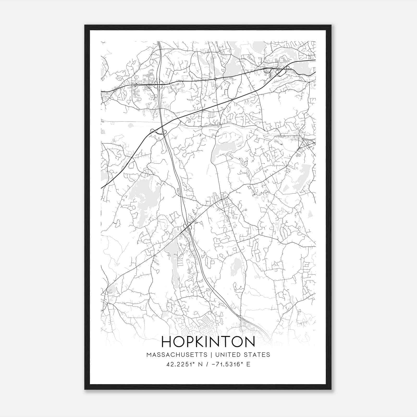 Hopkinton Massachusetts Map Poster, Modern Home Decor Wall Art Print