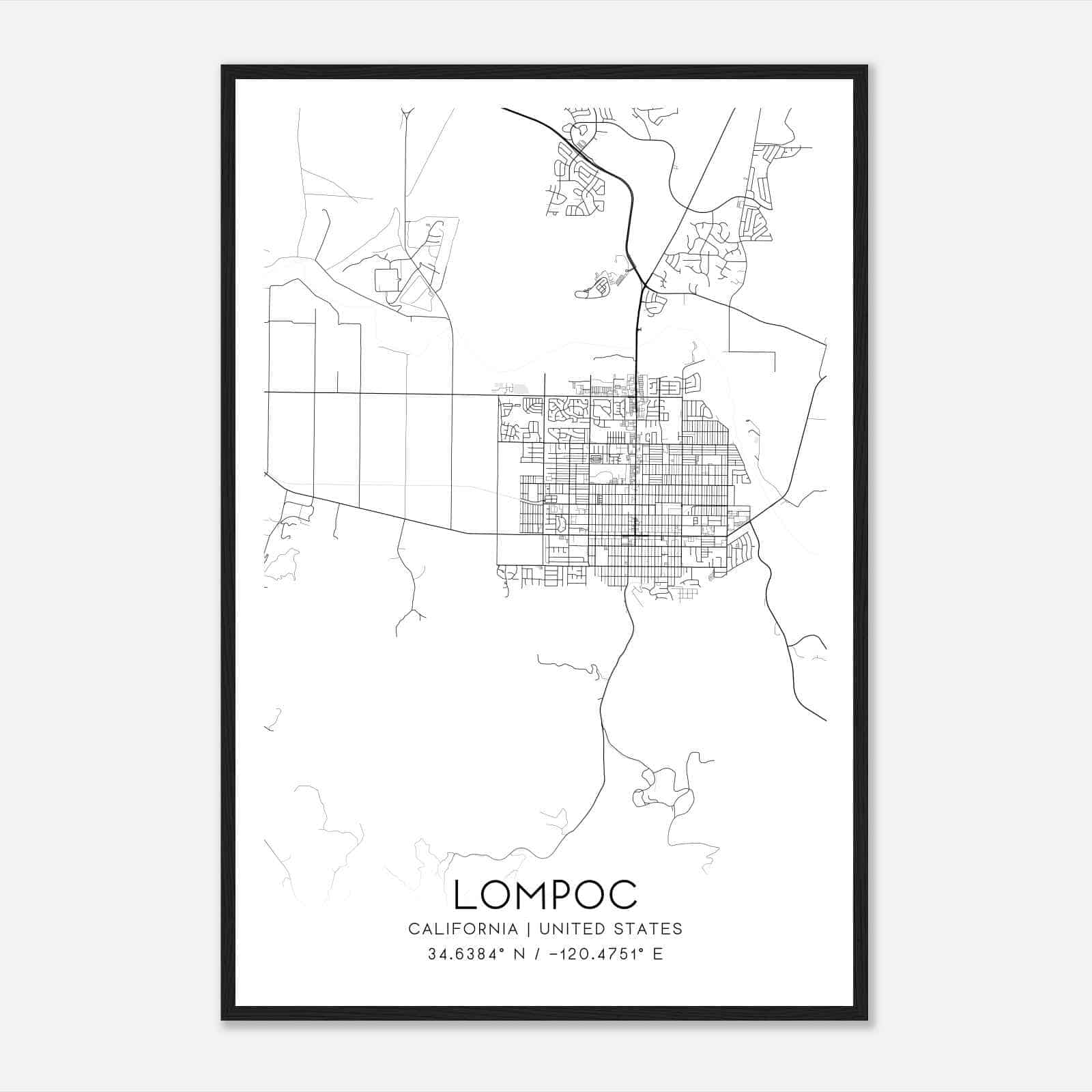 Lompoc California Map Poster, Modern Home Decor Wall Art Print Lompoc California Map Poster, Modern Home Decor Wall Art Print