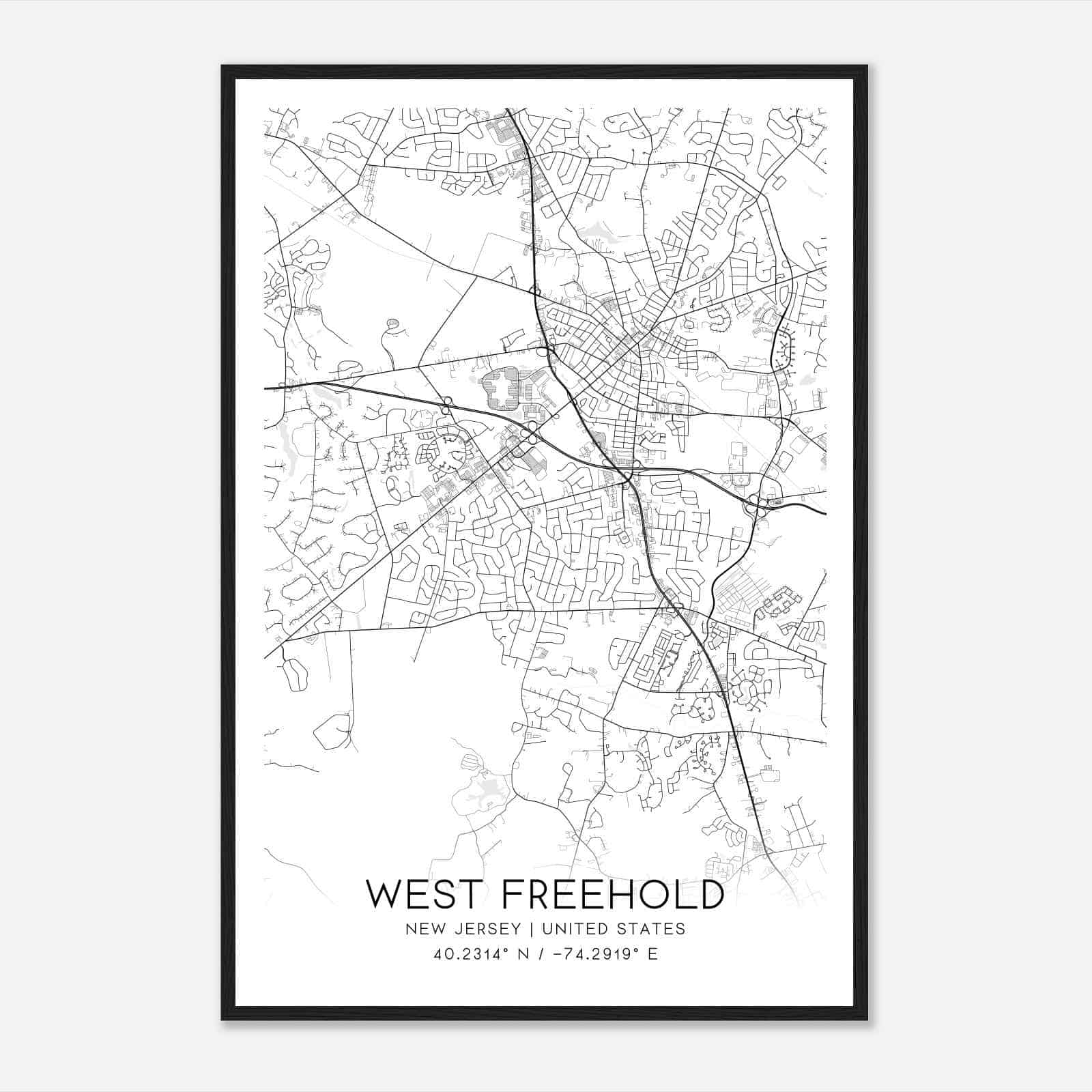 West Freehold New Jersey Map Poster, Modern Home Decor Wall Art Print