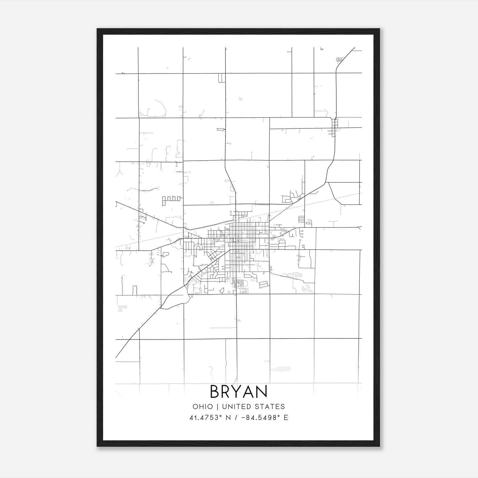 Bryan Ohio Map Poster, Modern Home Decor Wall Art Print