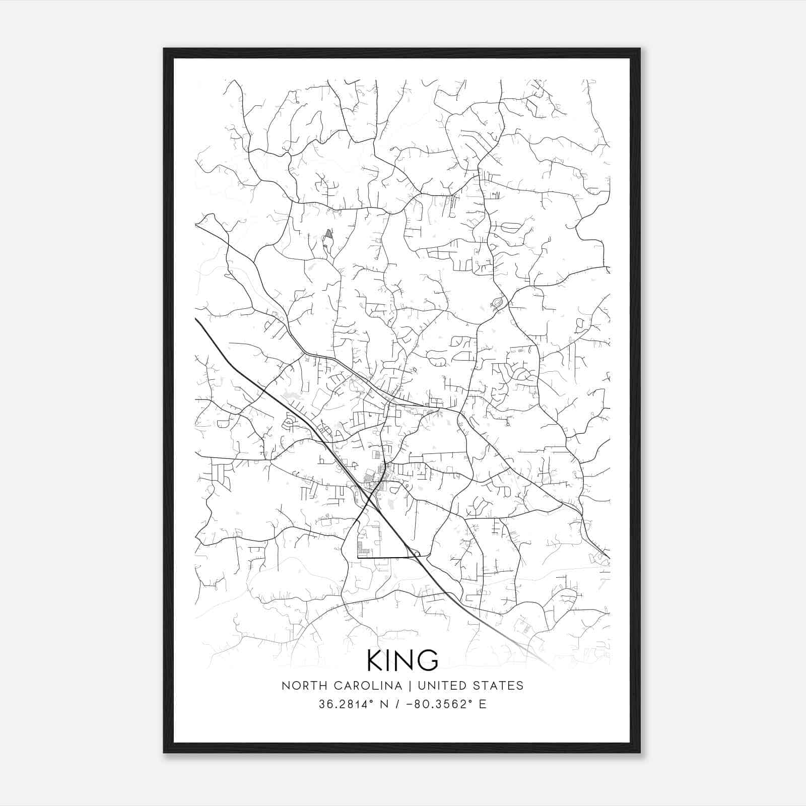 King North Carolina Map Poster, Modern Home Decor Wall Art Print