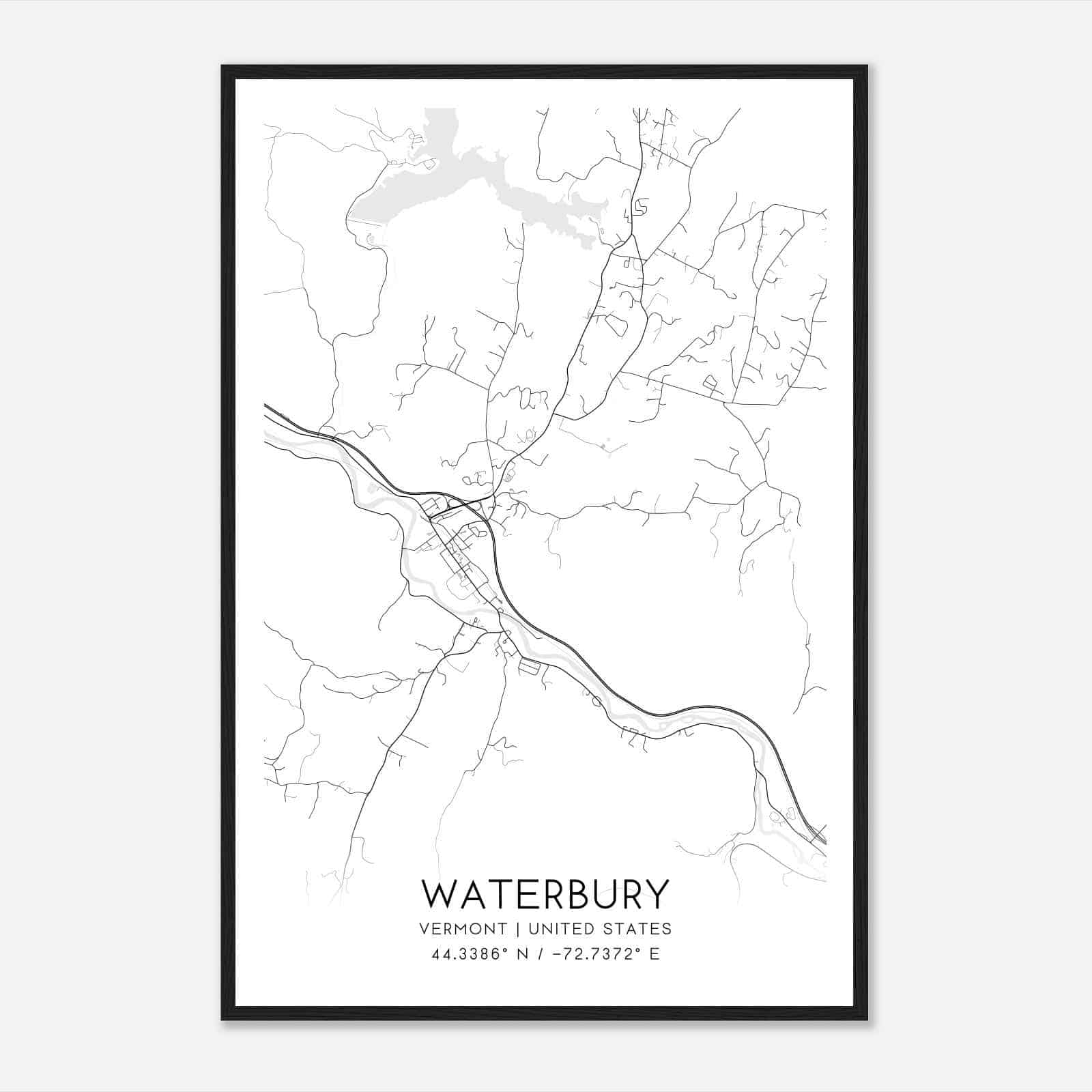 Waterbury Vermont Map Poster, Modern Home Decor Wall Art Print