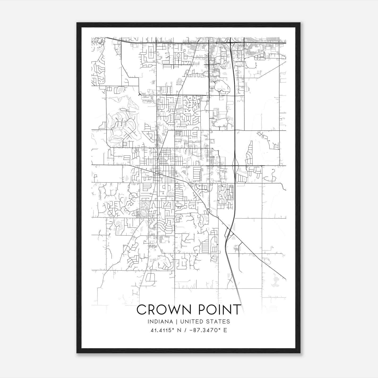 Crown Point Indiana Map Poster, Modern Home Decor Wall Art Print
