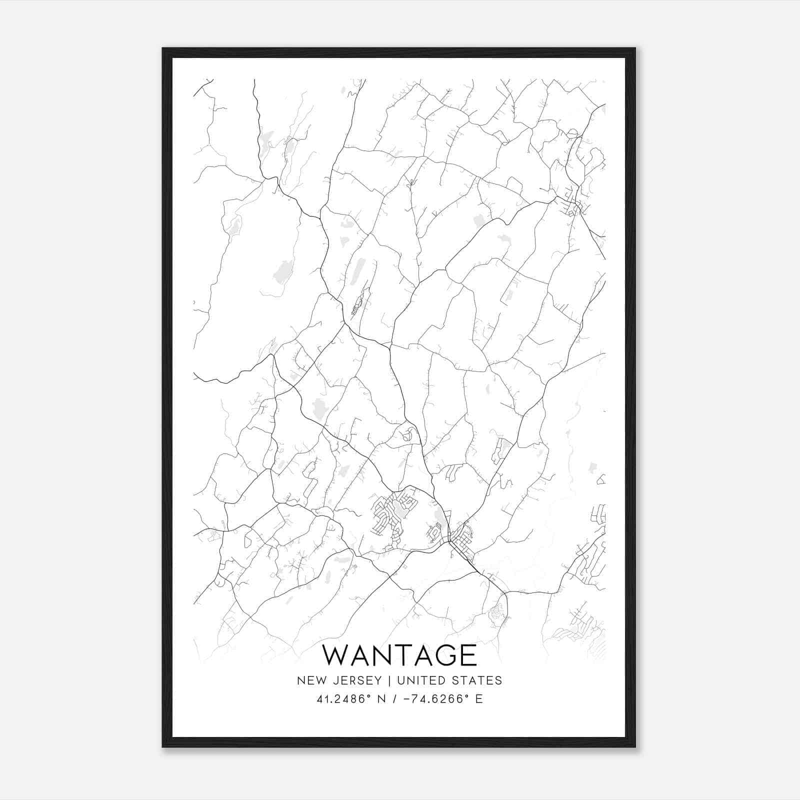 Wantage New Jersey Map Poster, Modern Home Decor Wall Art Print