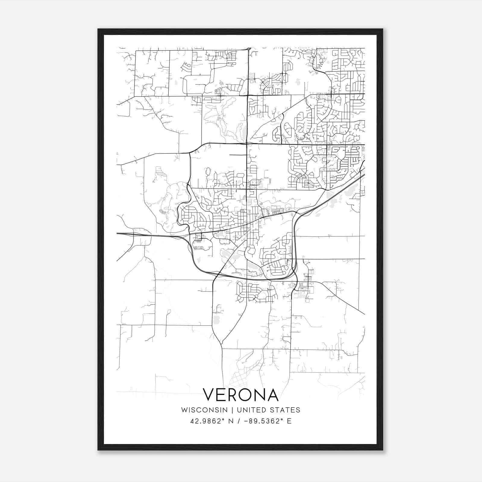 Verona Wisconsin Map Poster, Modern Home Decor Wall Art Print