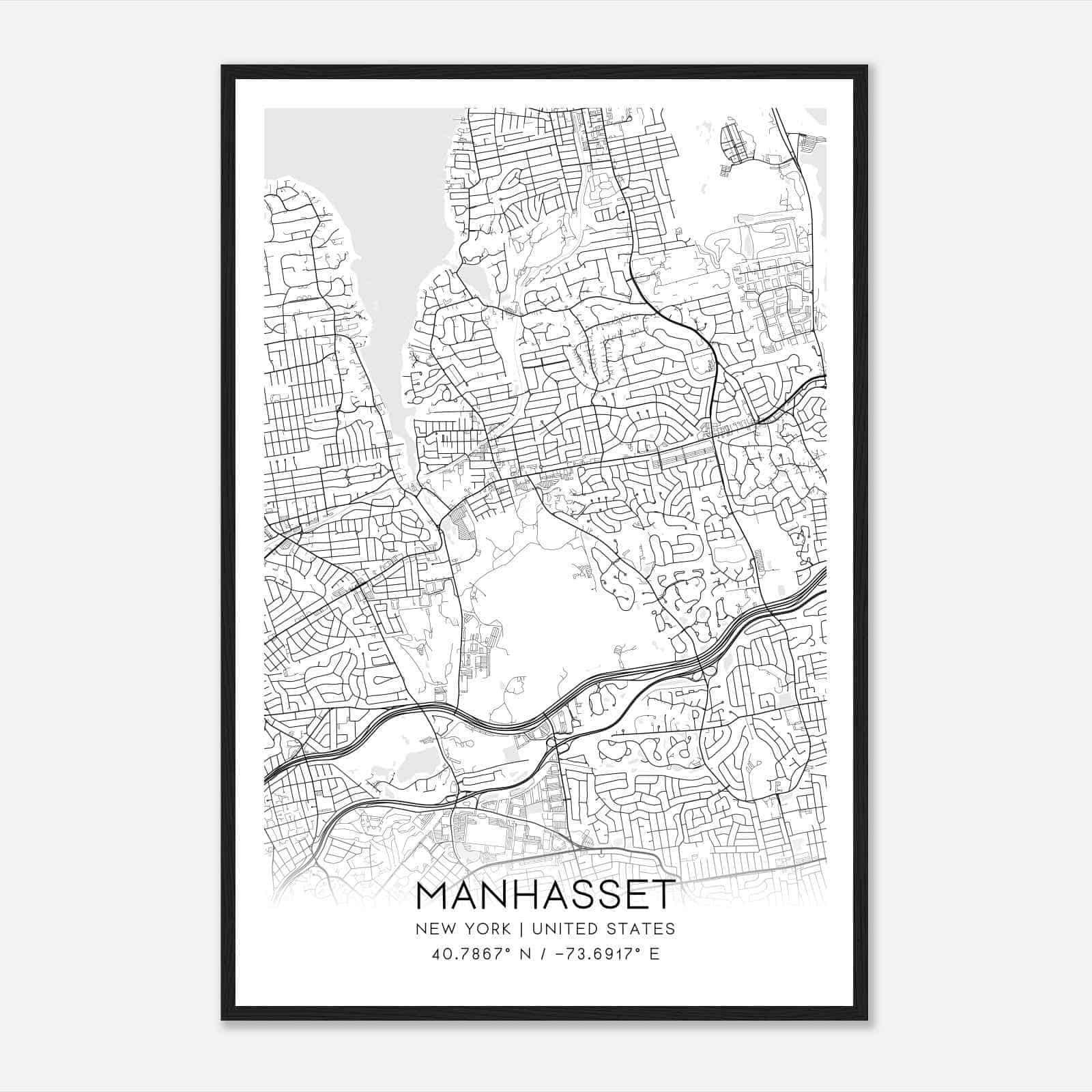 Manhasset New York Map Poster, Modern Home Decor Wall Art Print
