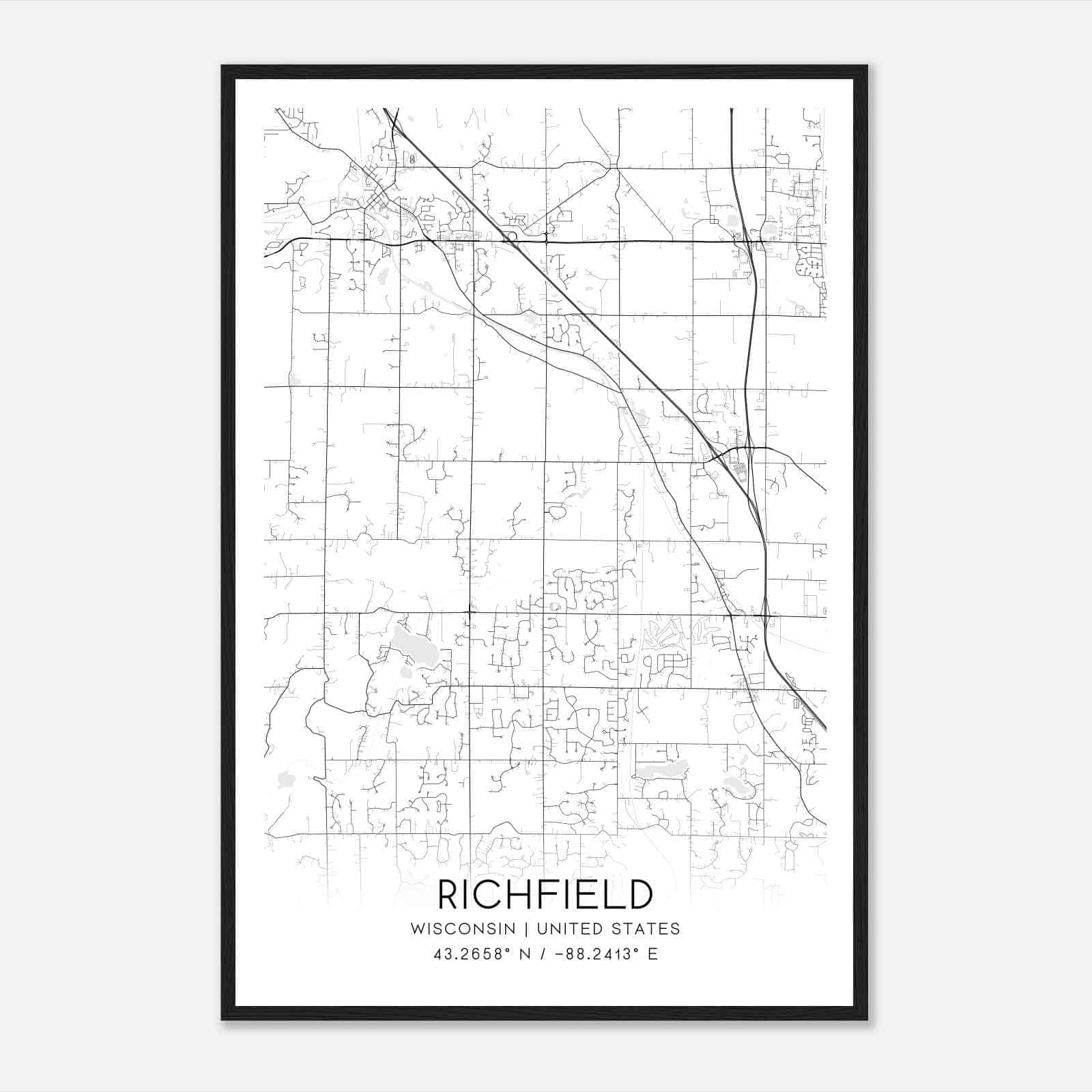 Richfield Wisconsin Map Poster, Modern Home Decor Wall Art Print