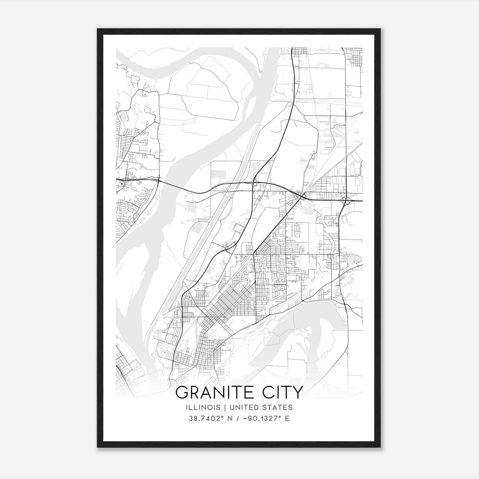 Granite City Illinois Map Poster, Modern Home Decor Wall Art Print