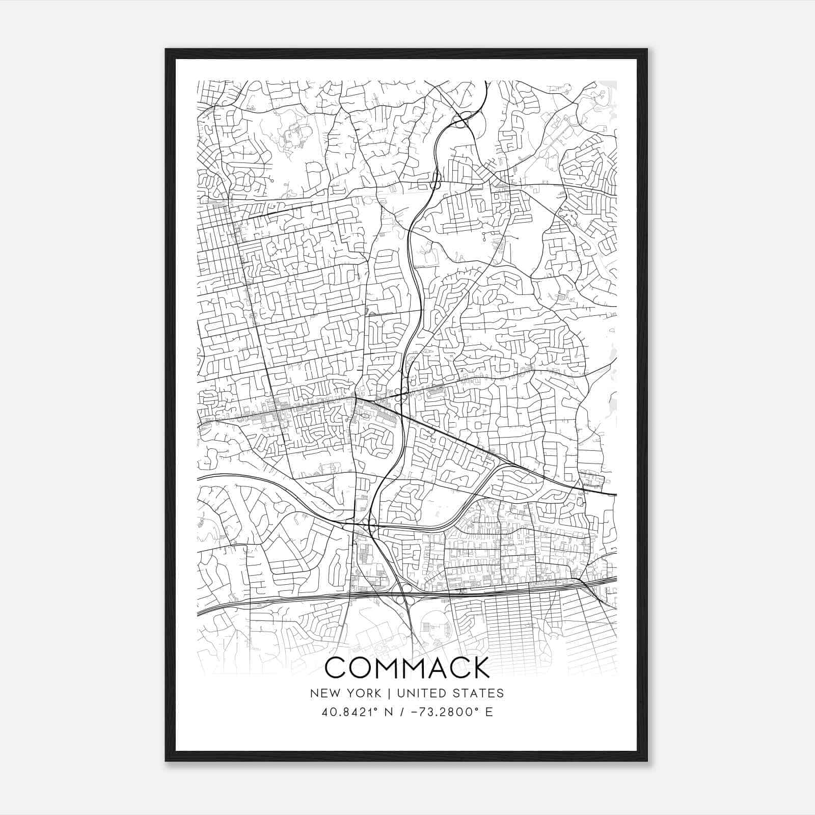 Commack New York Map Poster, Modern Home Decor Wall Art Print