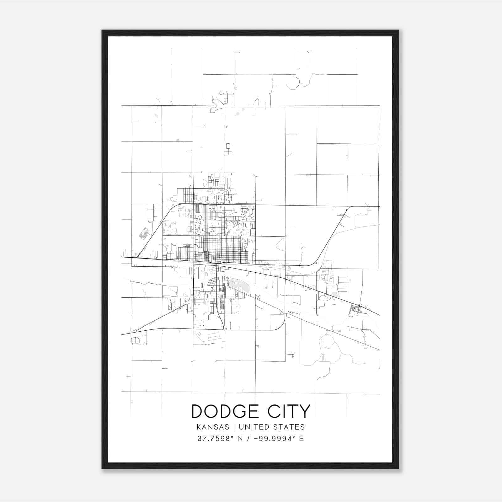 Dodge City Kansas Map Poster, Modern Home Decor Wall Art Print