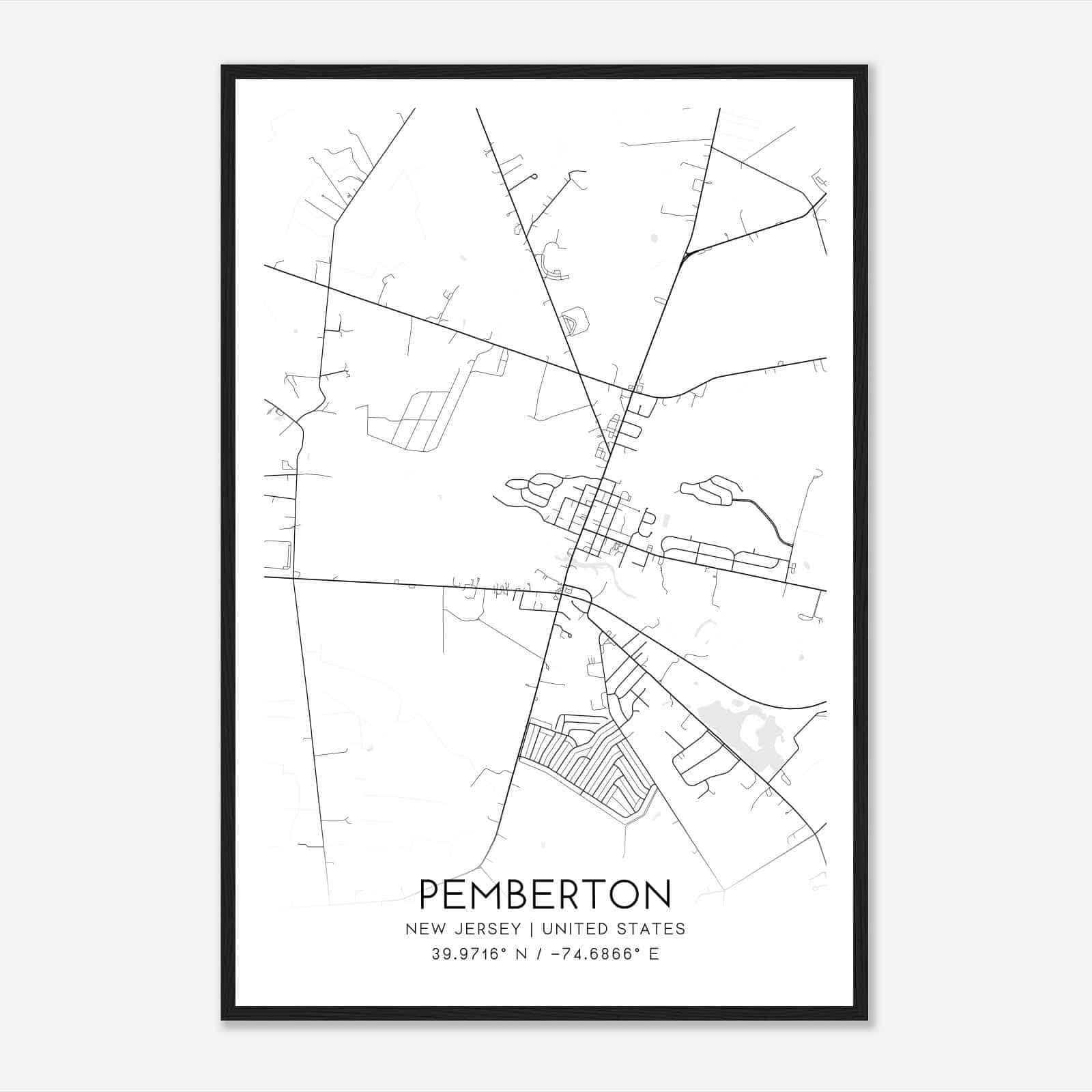 Pemberton New Jersey Map Poster, Modern Home Decor Wall Art Print