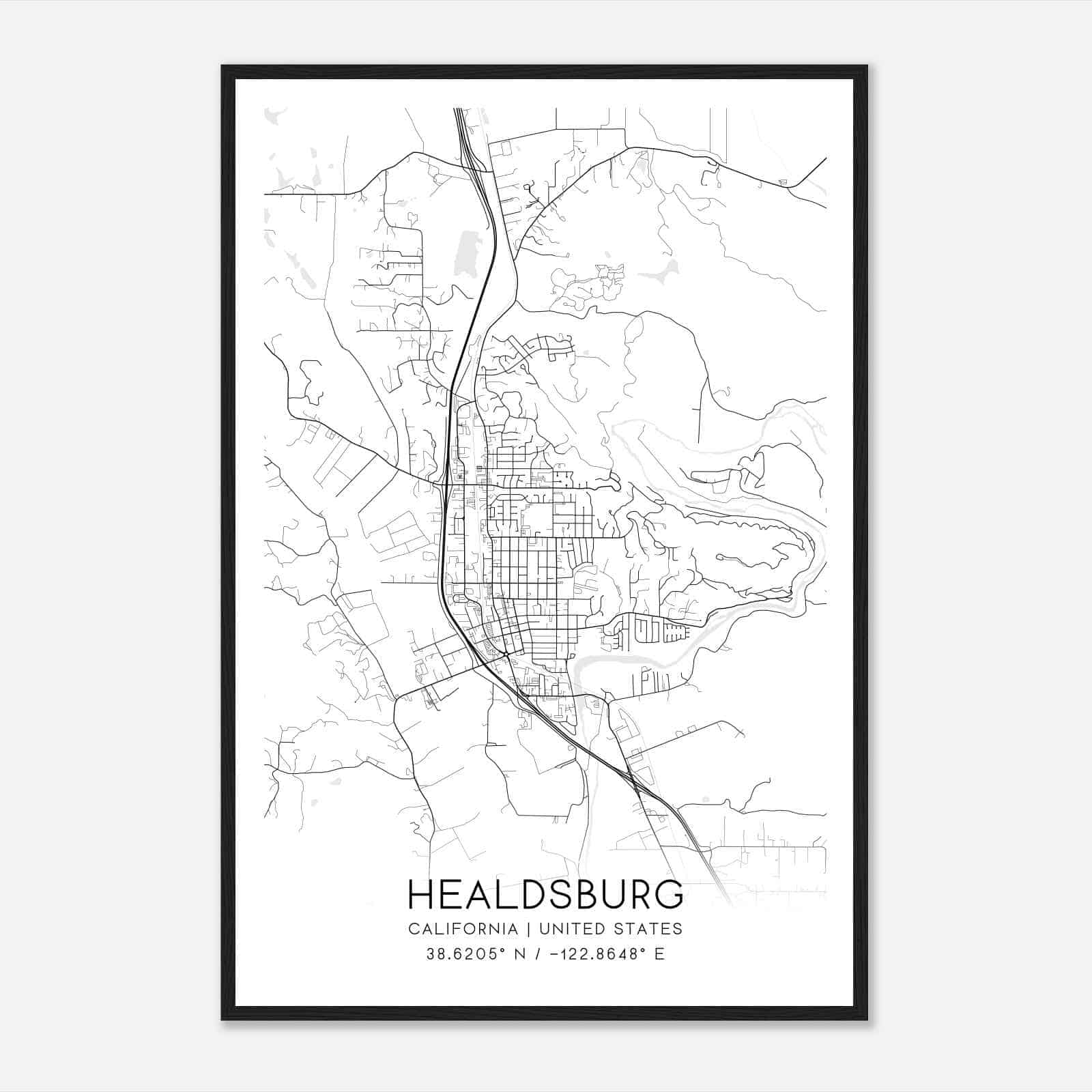 Healdsburg California Map Poster, Modern Home Decor Wall Art Print