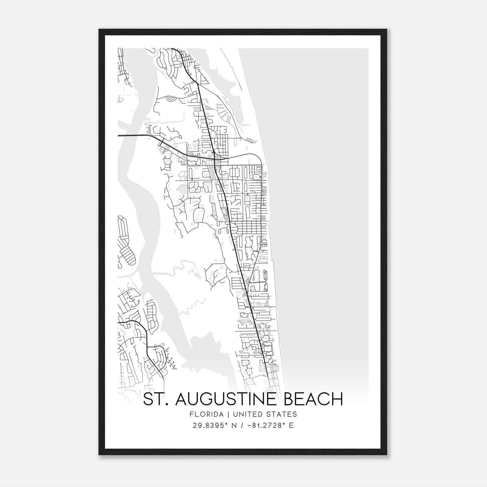 St. Augustine Beach Florida Map Poster, Modern Home Decor Wall Art Print