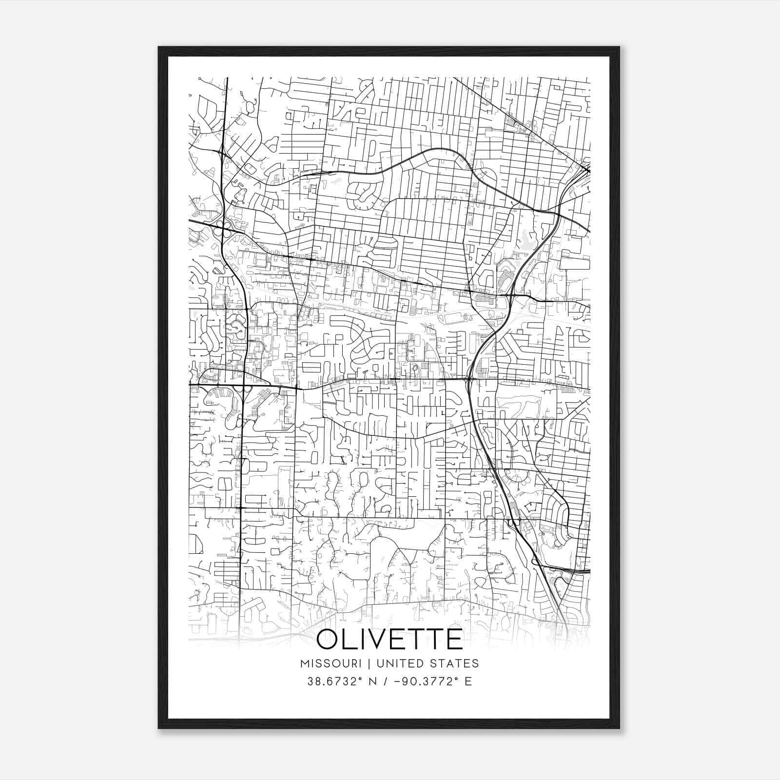 Olivette Missouri Map Poster, Modern Home Decor Wall Art Print