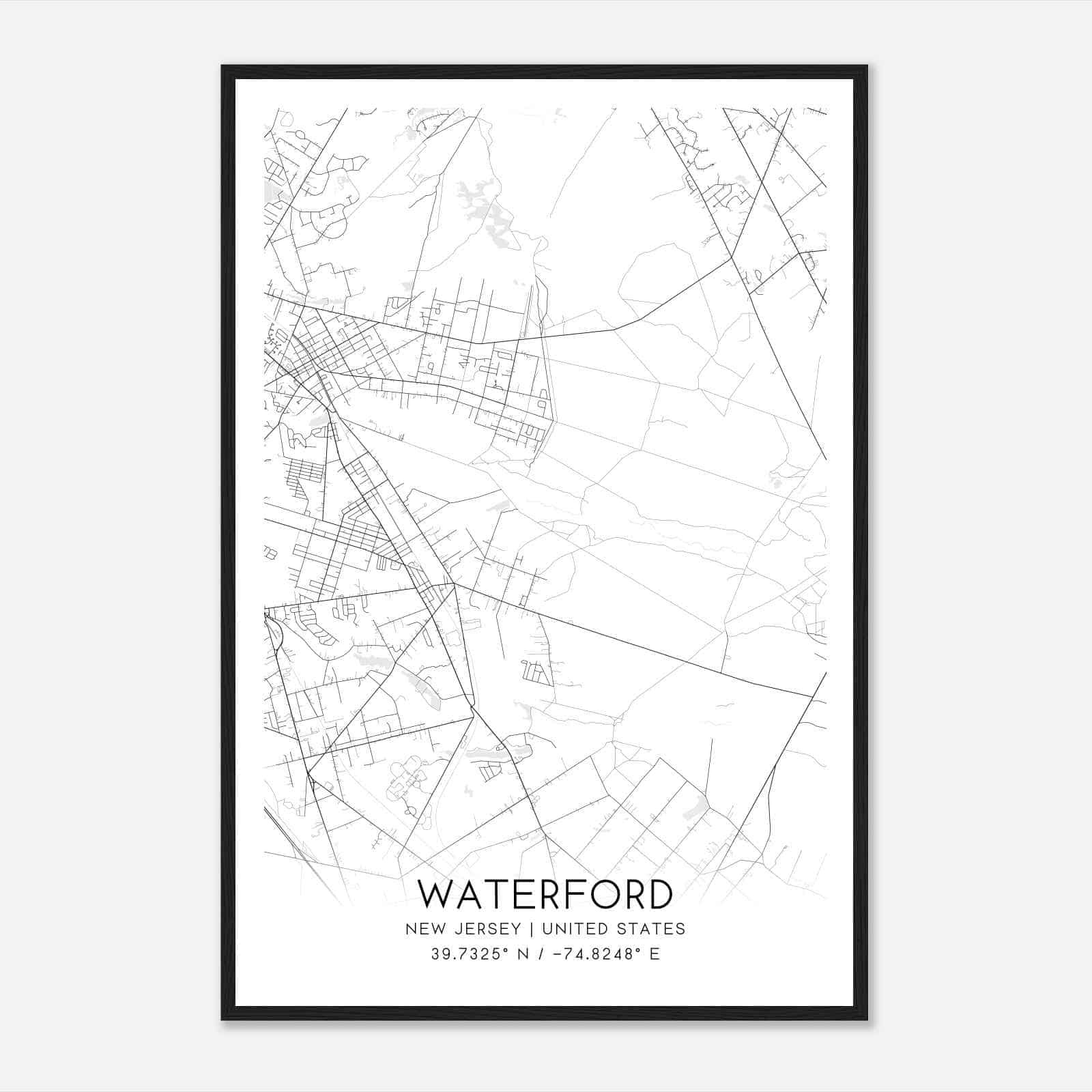 Waterford New Jersey Map Poster, Modern Home Decor Wall Art Print