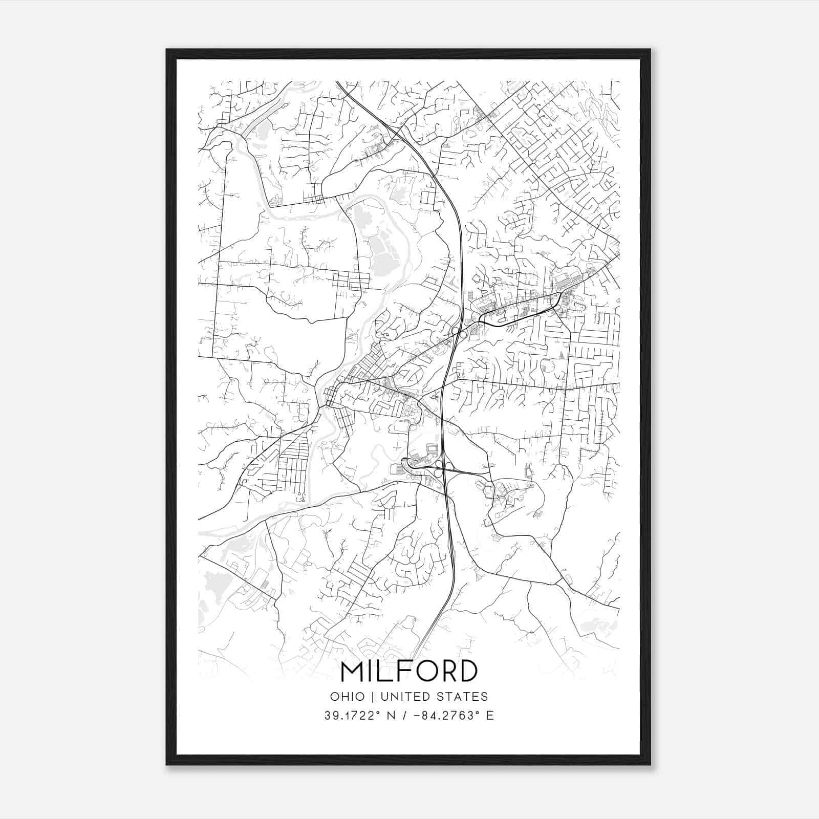 Milford Ohio Map Poster, Modern Home Decor Wall Art Print