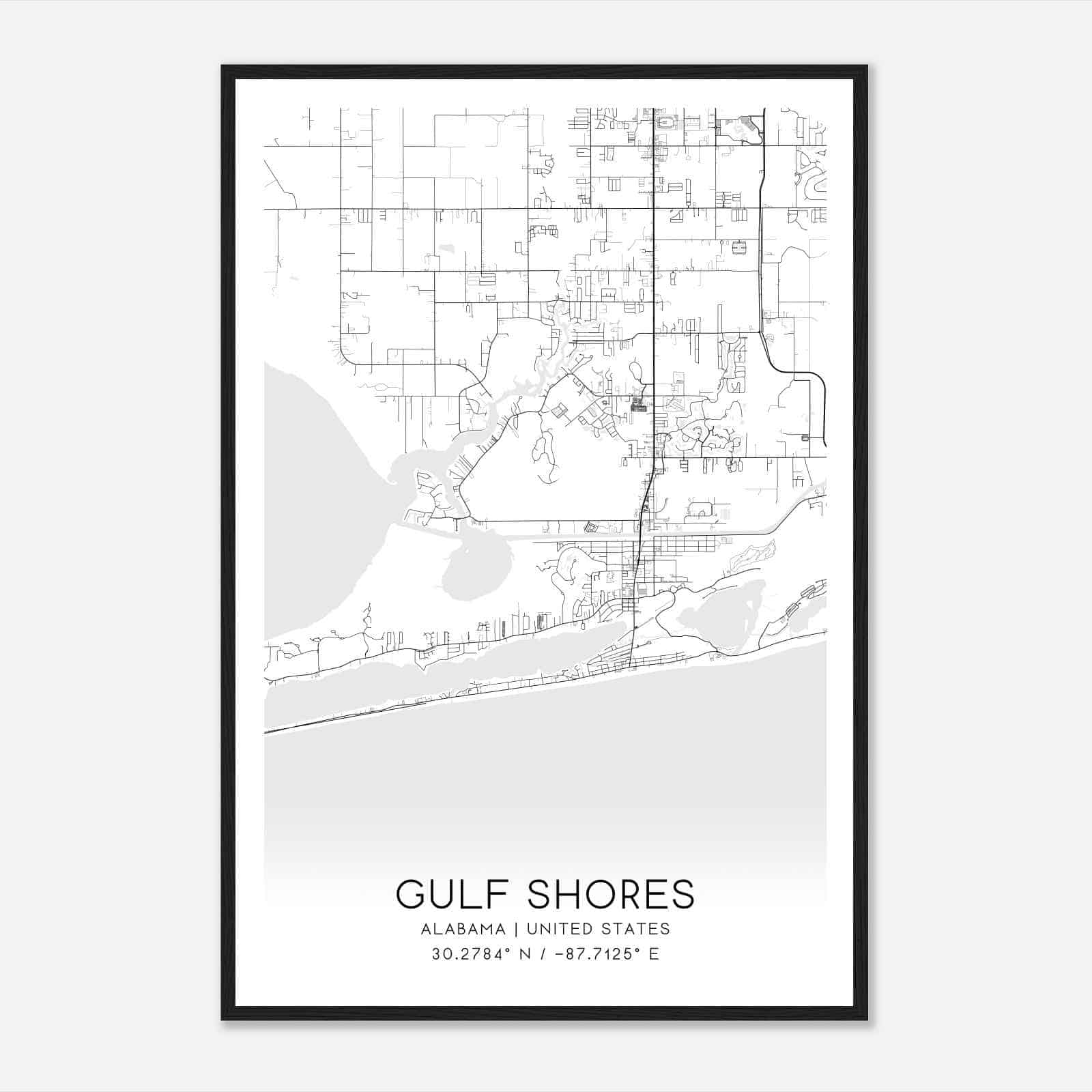 Gulf Shores Alabama Map Poster, Modern Home Decor Wall Art Print