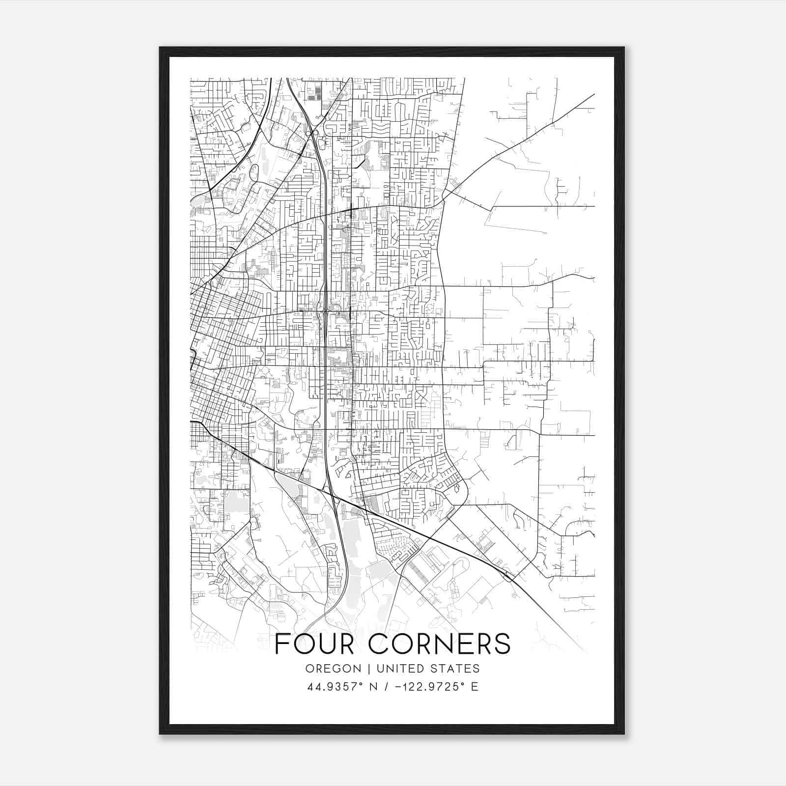 Four Corners Oregon Map Poster, Modern Home Decor Wall Art Print