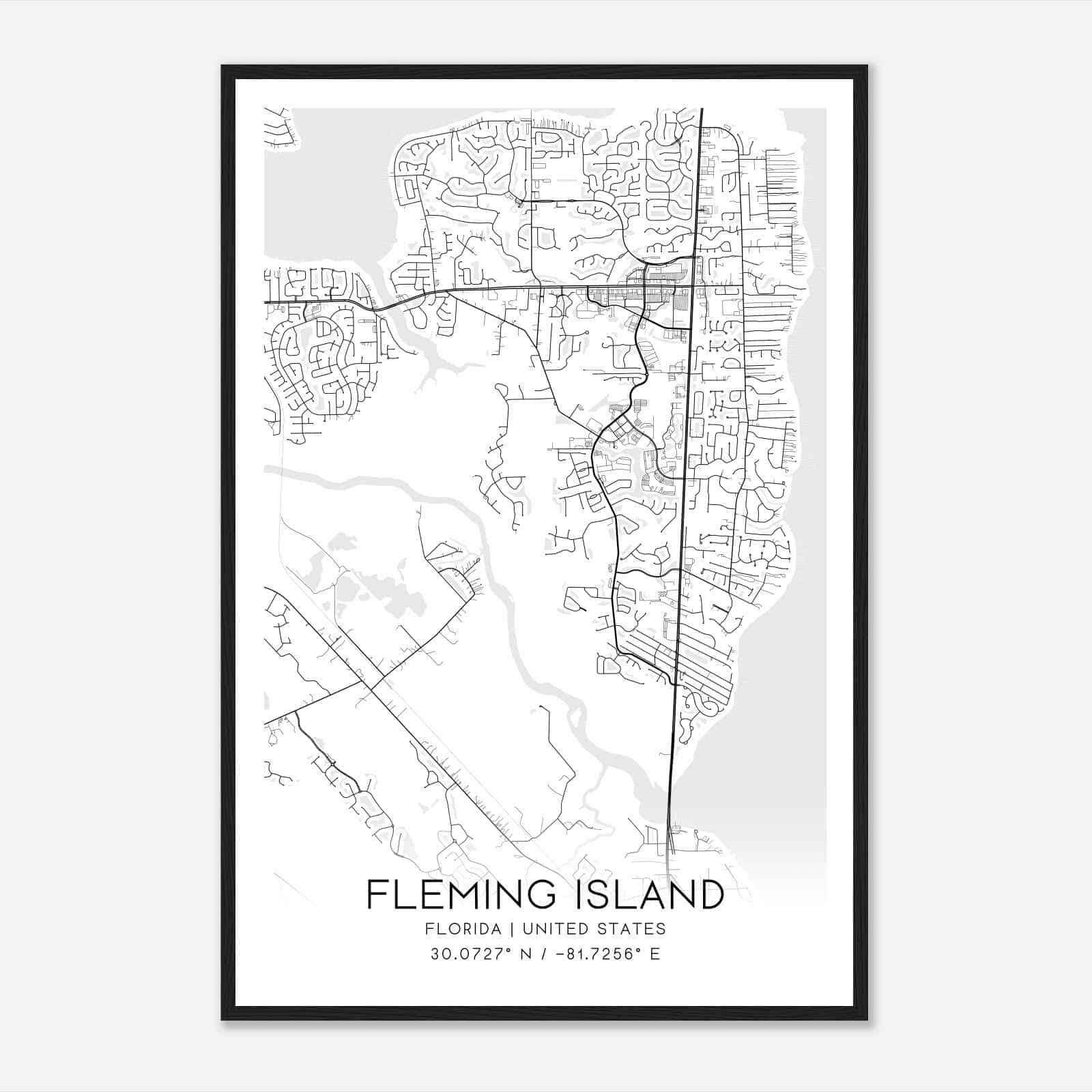 Fleming Island Florida Map Poster, Modern Home Decor Wall Art Print