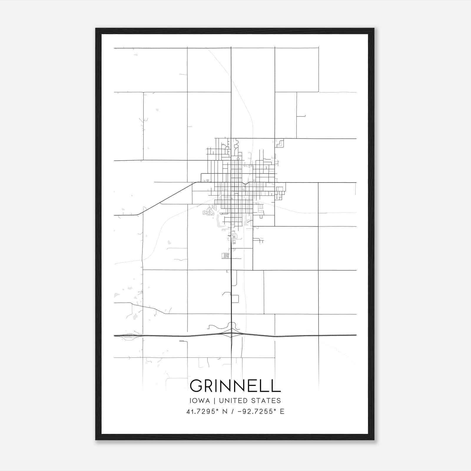 Grinnell Iowa Map Poster, Modern Home Decor Wall Art Print