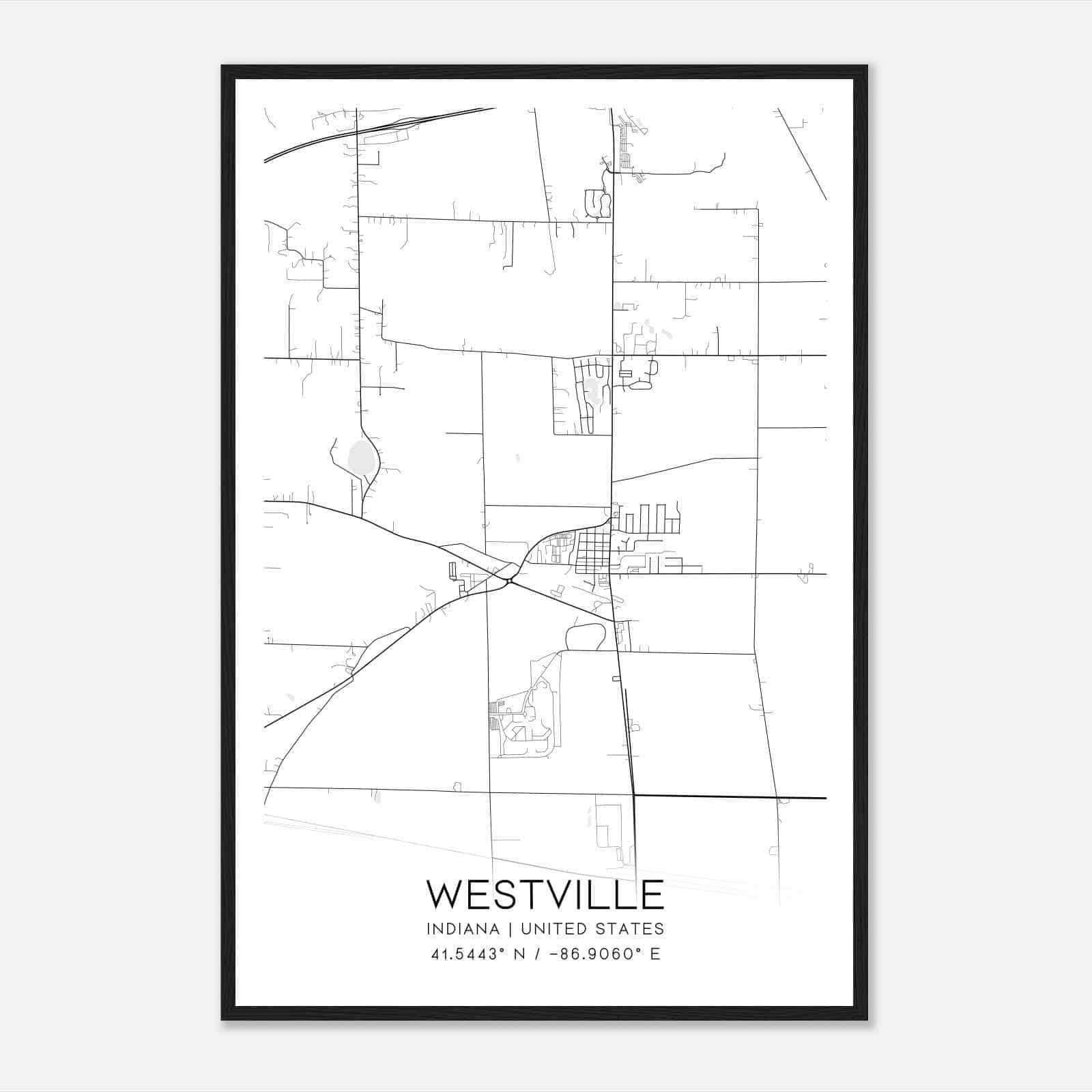 Westville Indiana Map Poster, Modern Home Decor Wall Art Print