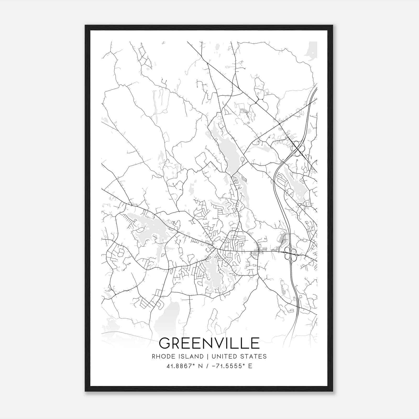Greenville Rhode Island Map Poster, Modern Home Decor Wall Art Print