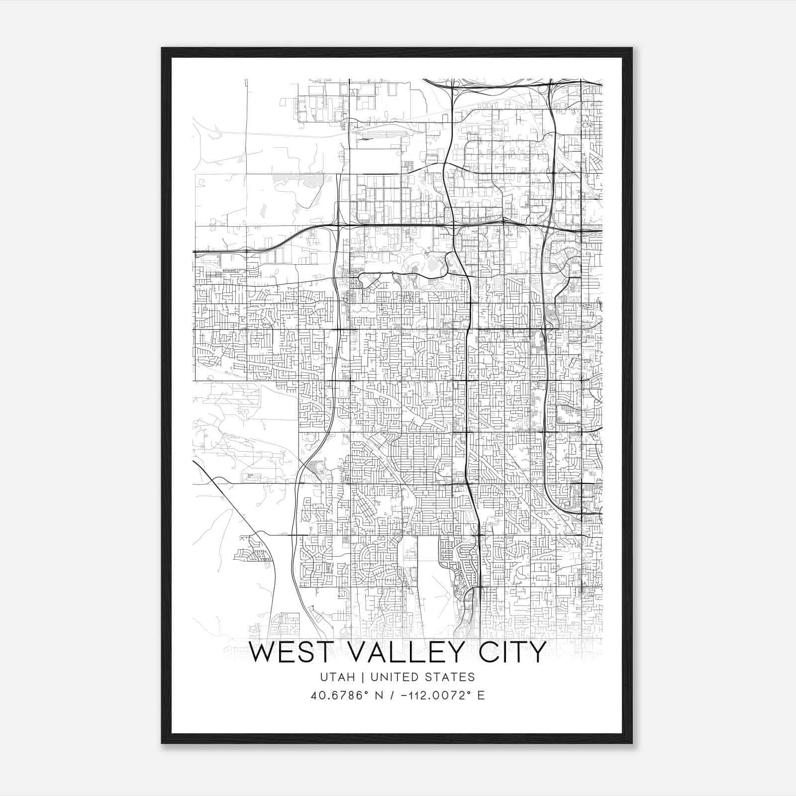 West Valley City Utah Map Poster, Modern Home Decor Wall Art Print