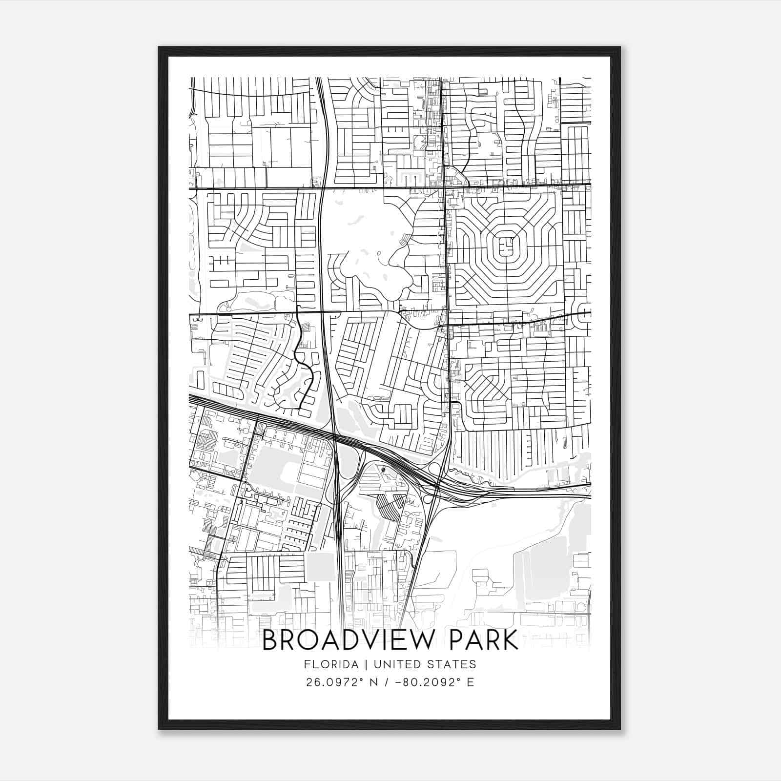Broadview Park Florida Map Poster, Modern Home Decor Wall Art Print