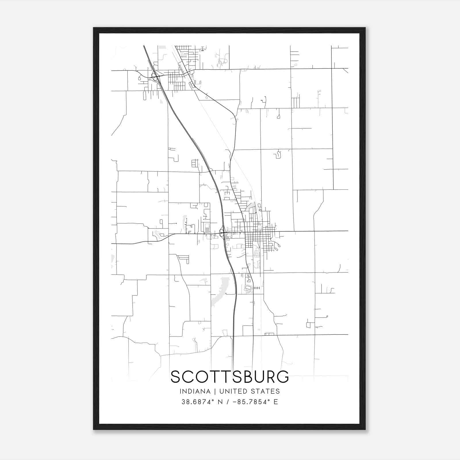 Scottsburg Indiana Map Poster, Modern Home Decor Wall Art Print
