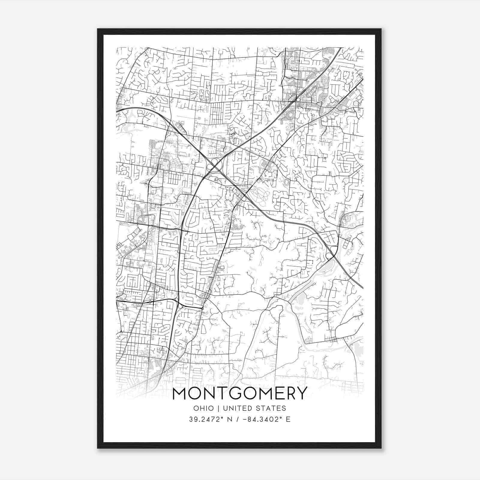 Montgomery Ohio Map Poster, Modern Home Decor Wall Art Print