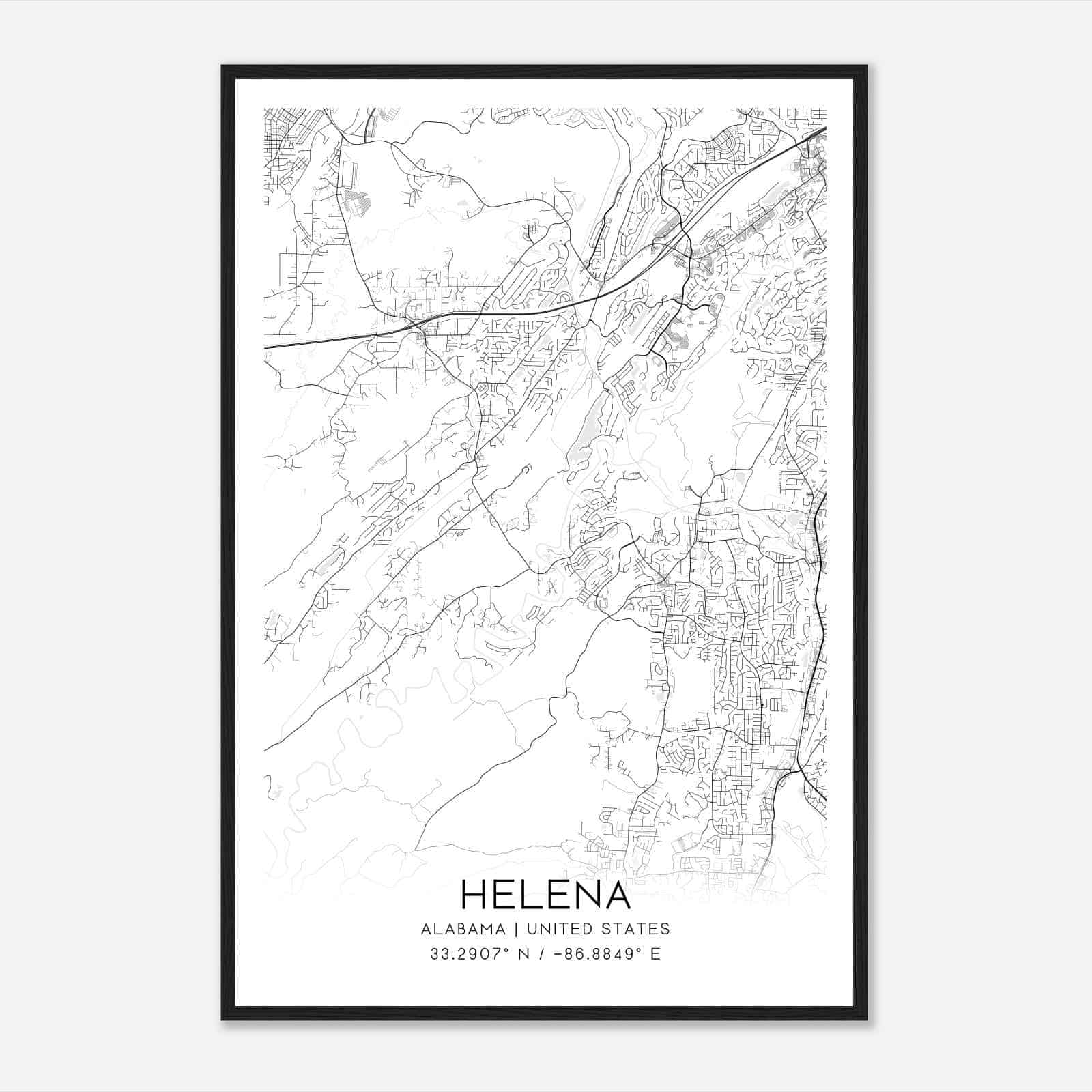 Helena Alabama Map Poster, Modern Home Decor Wall Art Print