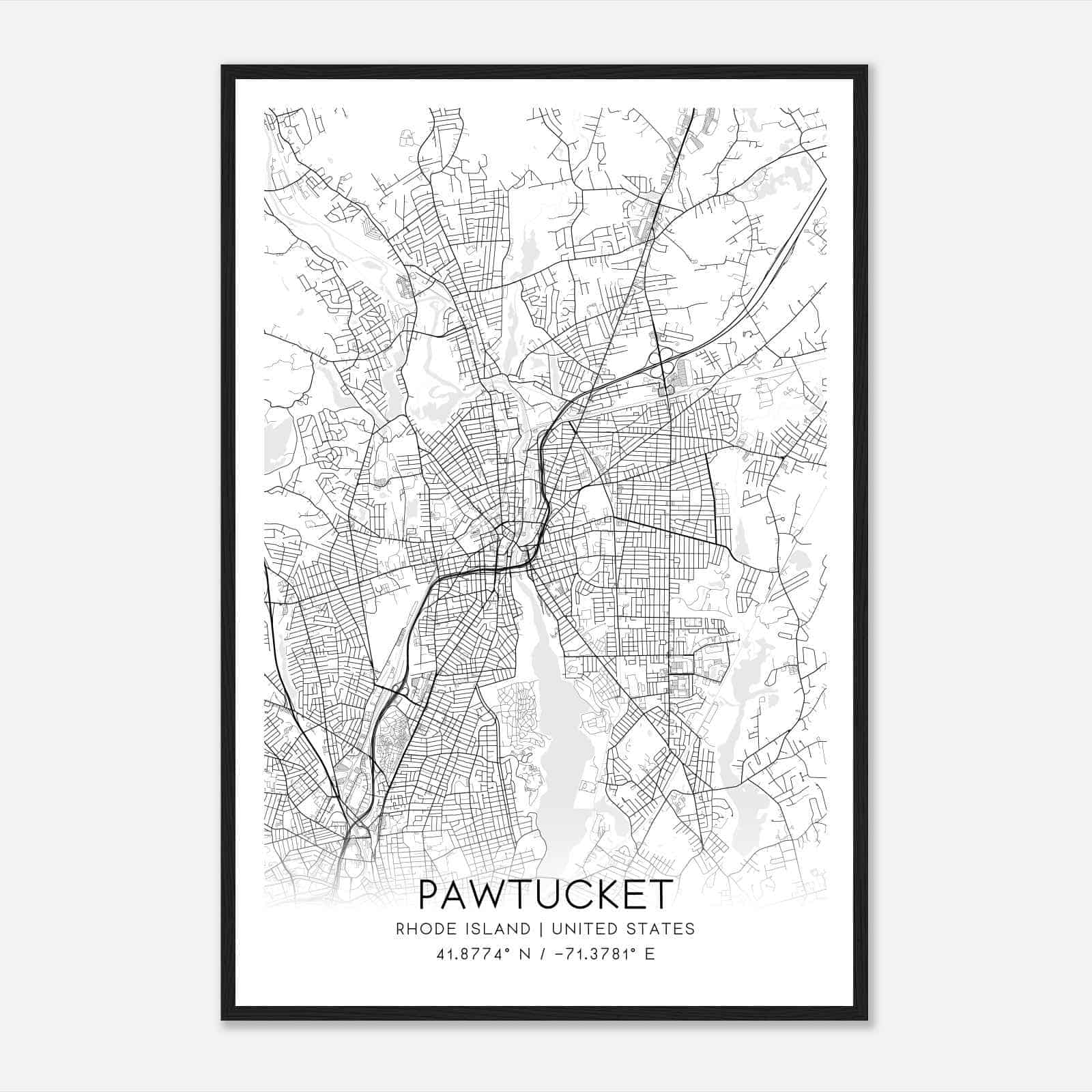 Pawtucket Rhode Island Map Poster, Modern Home Decor Wall Art Print