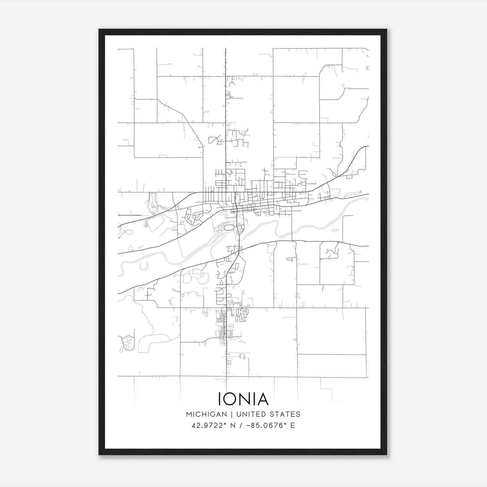 Ionia Michigan Map Poster, Modern Home Decor Wall Art Print
