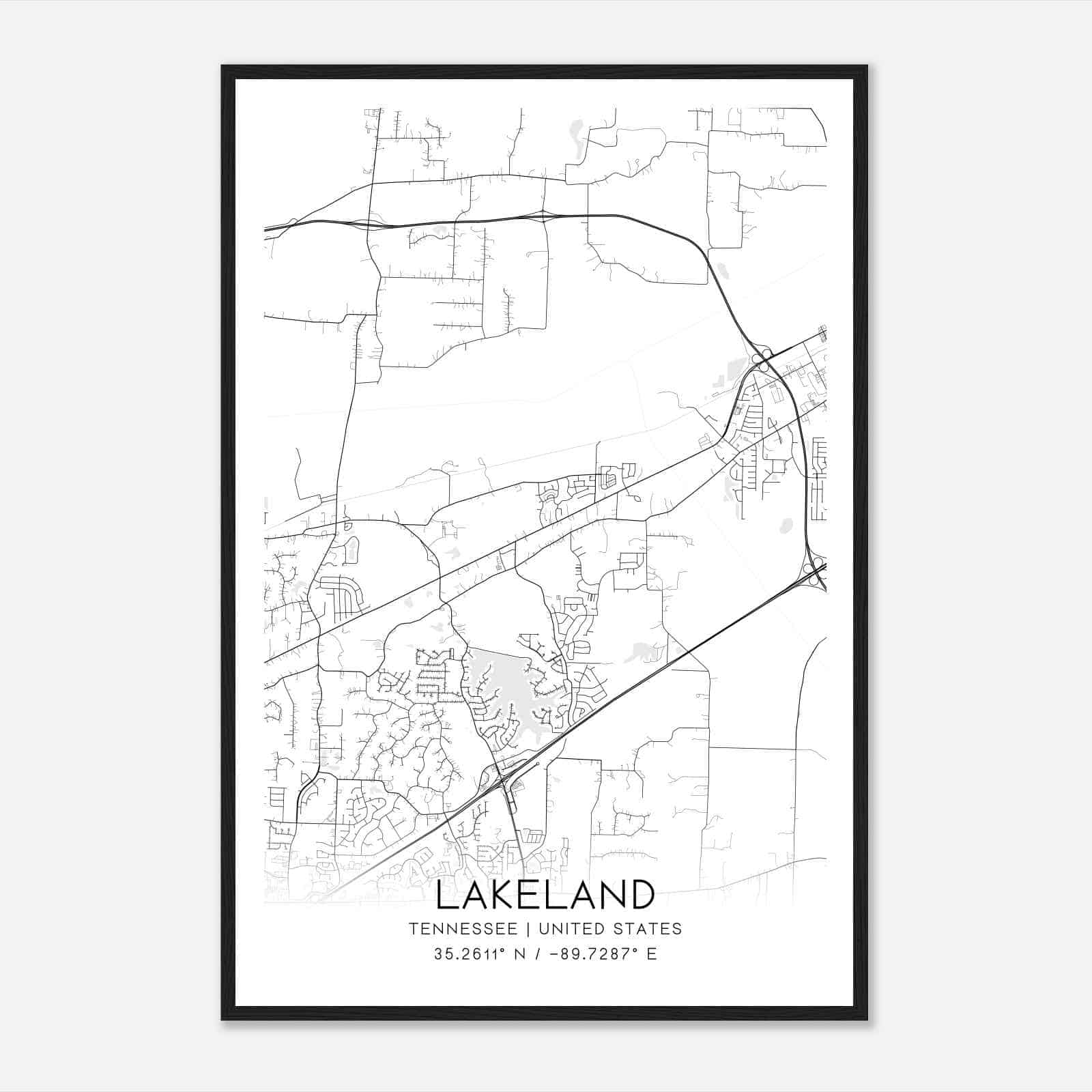 Lakeland Tennessee Map Poster, Modern Home Decor Wall Art Print