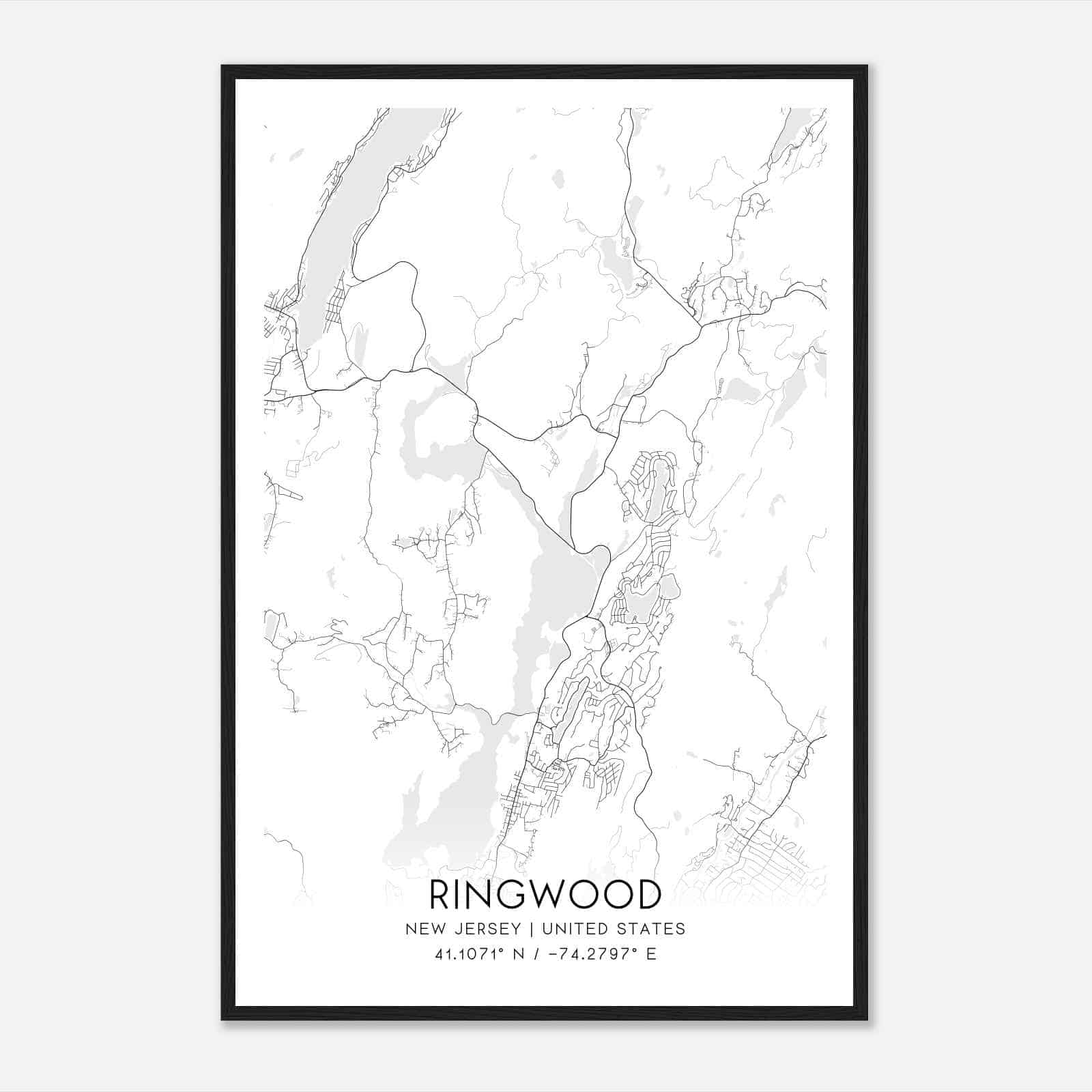 Ringwood New Jersey Map Poster, Modern Home Decor Wall Art Print