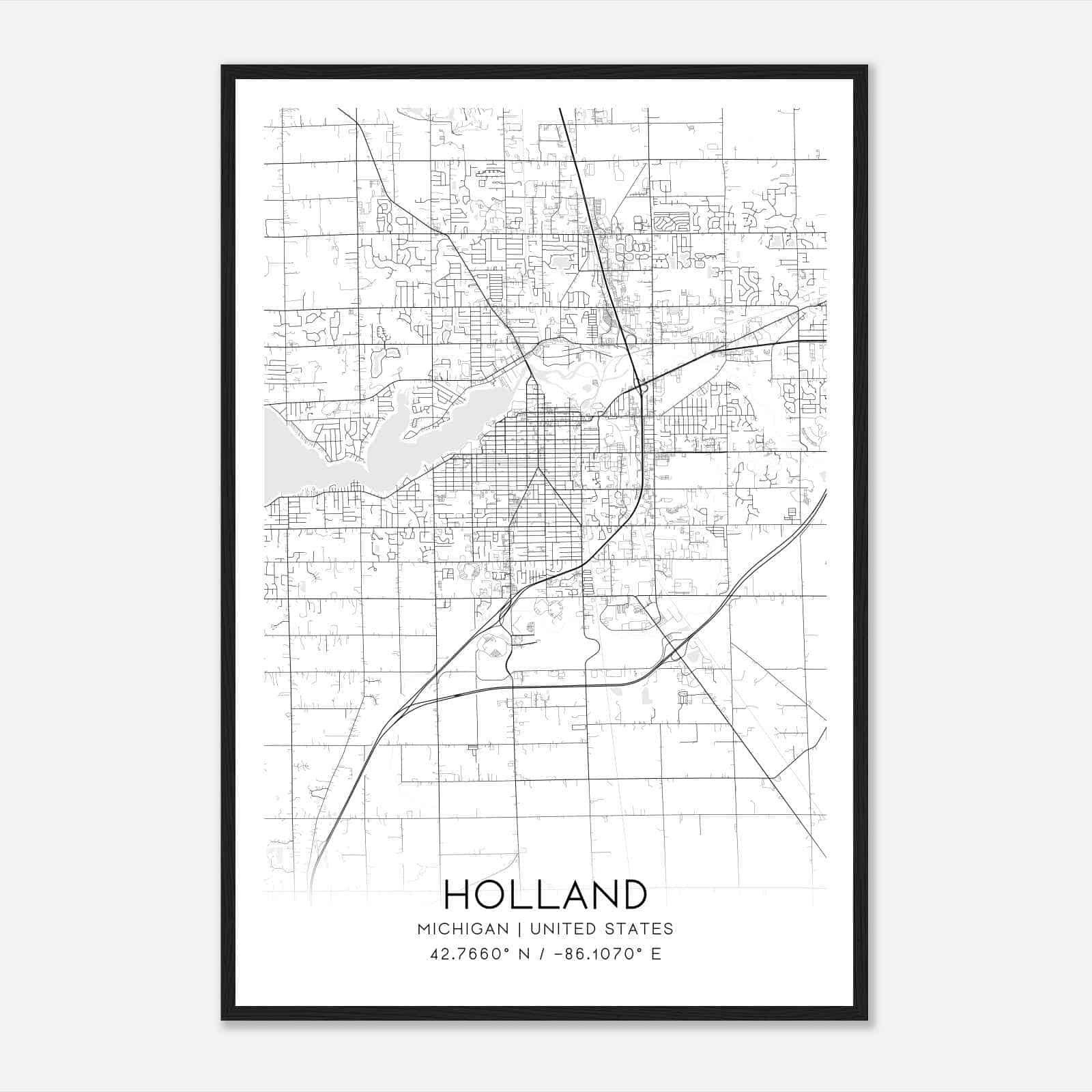Holland Michigan Map Poster, Modern Home Decor Wall Art Print