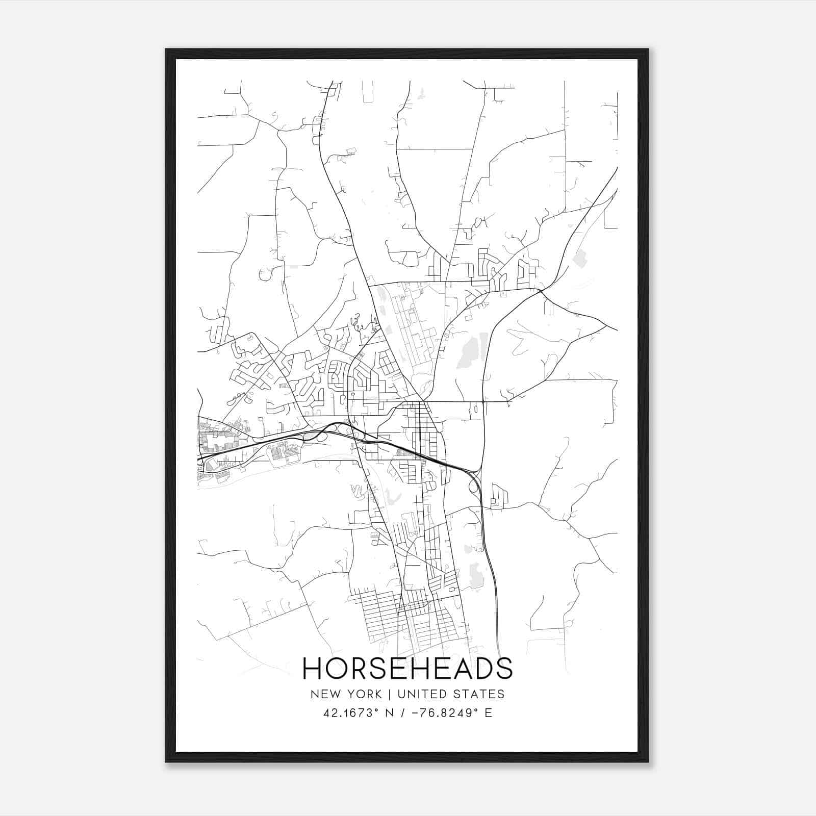 Horseheads New York Map Poster, Modern Home Decor Wall Art Print