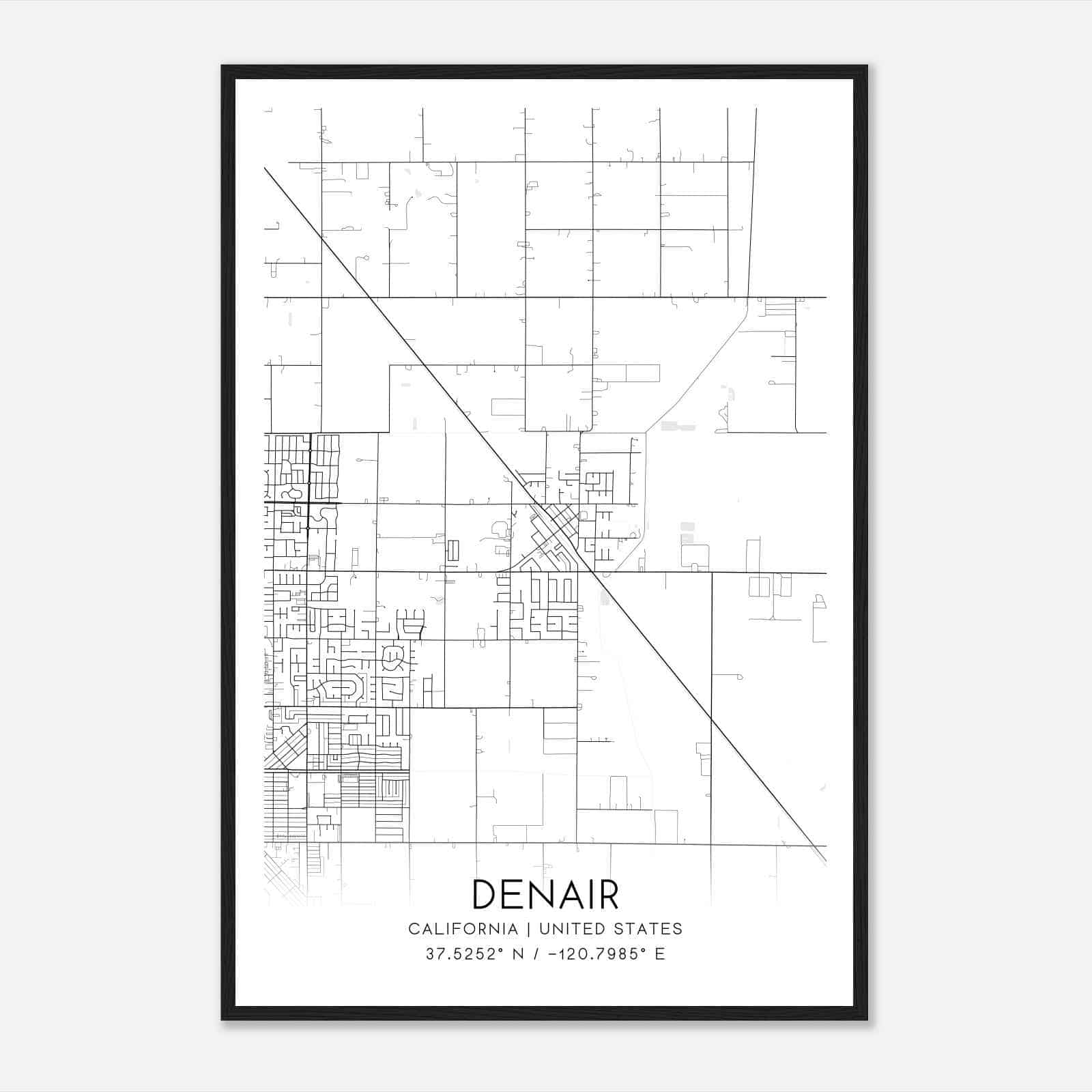Denair California Map Poster, Modern Home Decor Wall Art Print