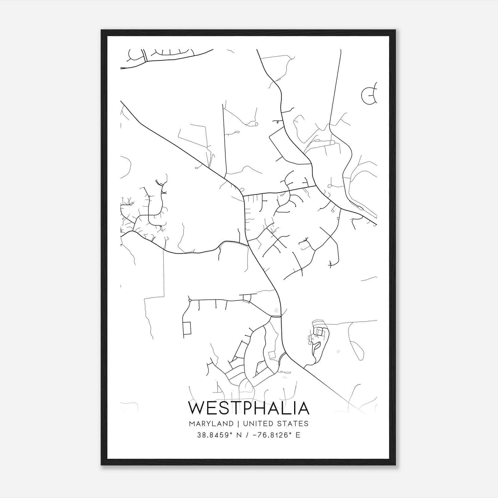 Westphalia Maryland Map Poster, Modern Home Decor Wall Art Print