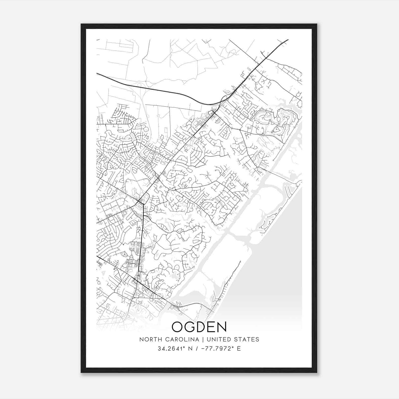 Ogden North Carolina Map Poster, Modern Home Decor Wall Art Print Ogden North Carolina Map Poster, Modern Home Decor Wall Art Print