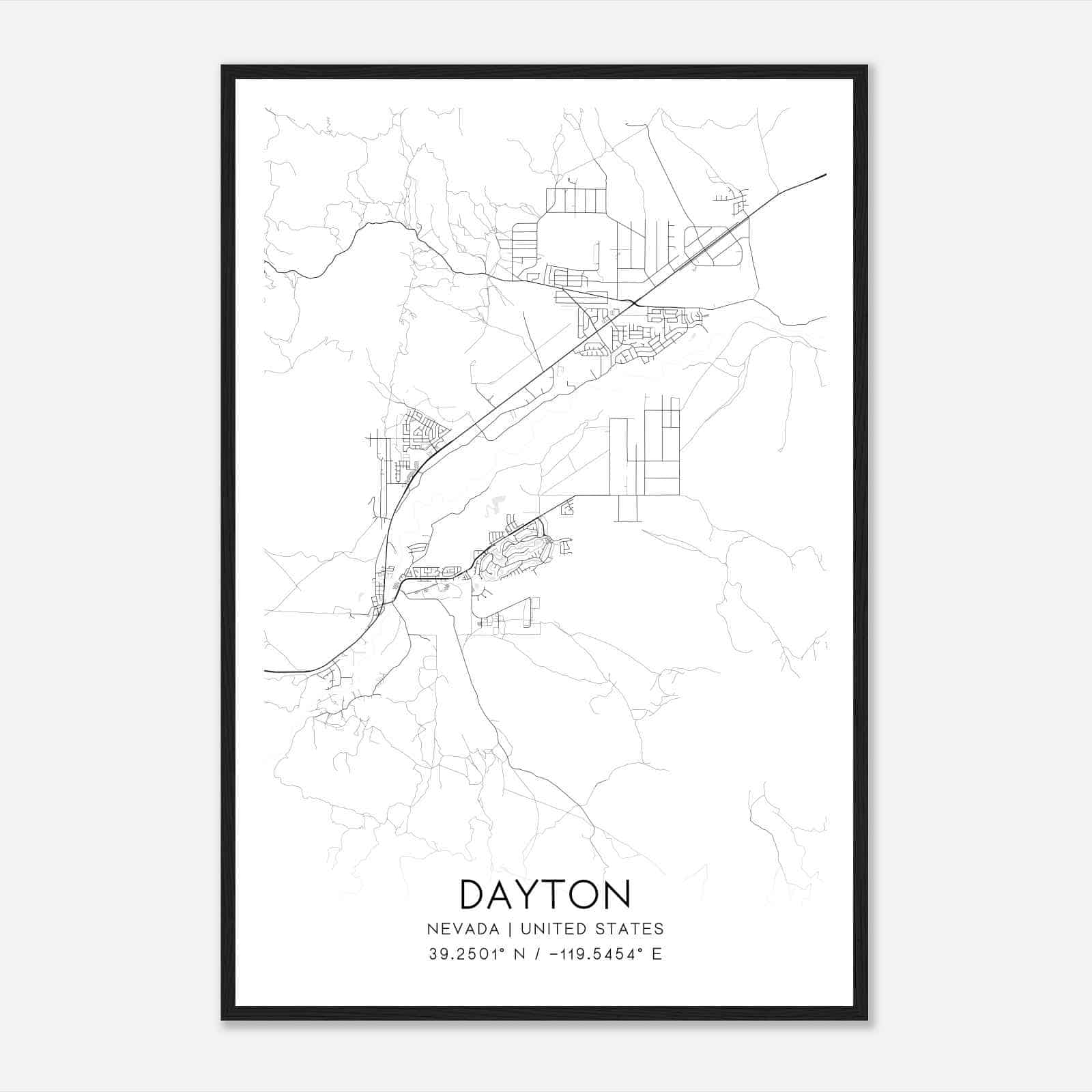 Dayton Nevada Map Poster, Modern Home Decor Wall Art Print