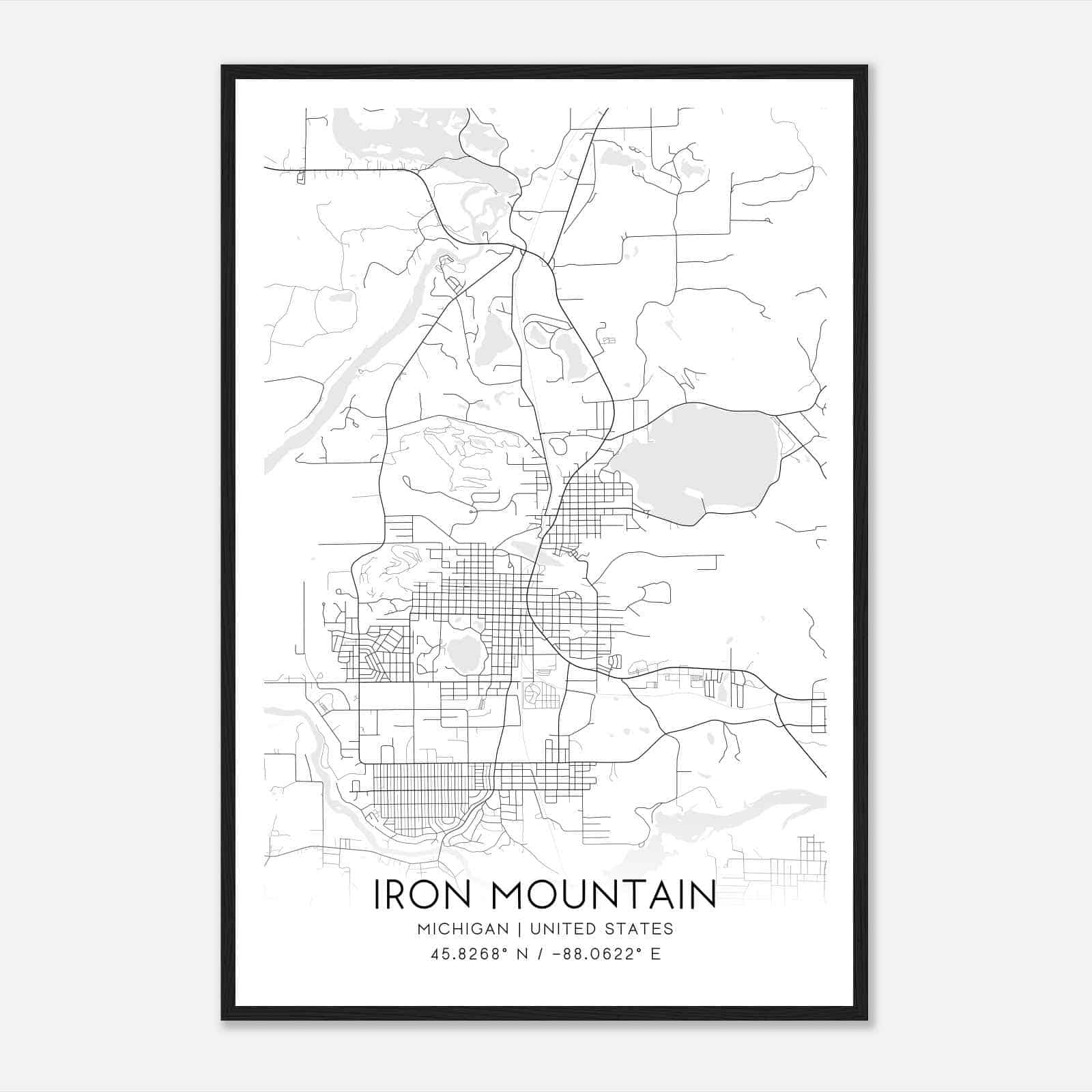 Iron Mountain Michigan Map Poster, Modern Home Decor Wall Art Print