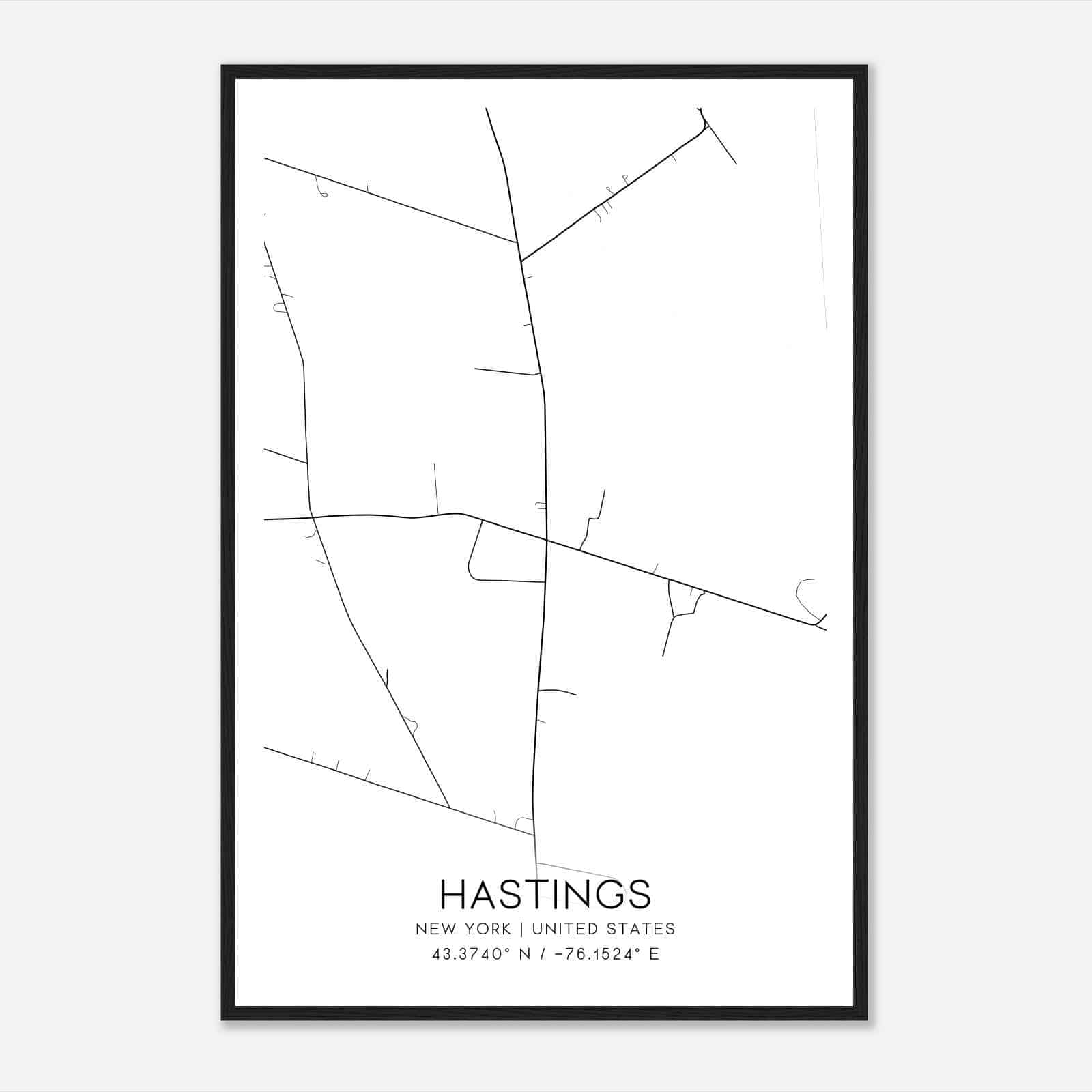 Hastings New York Map Poster, Modern Home Decor Wall Art Print