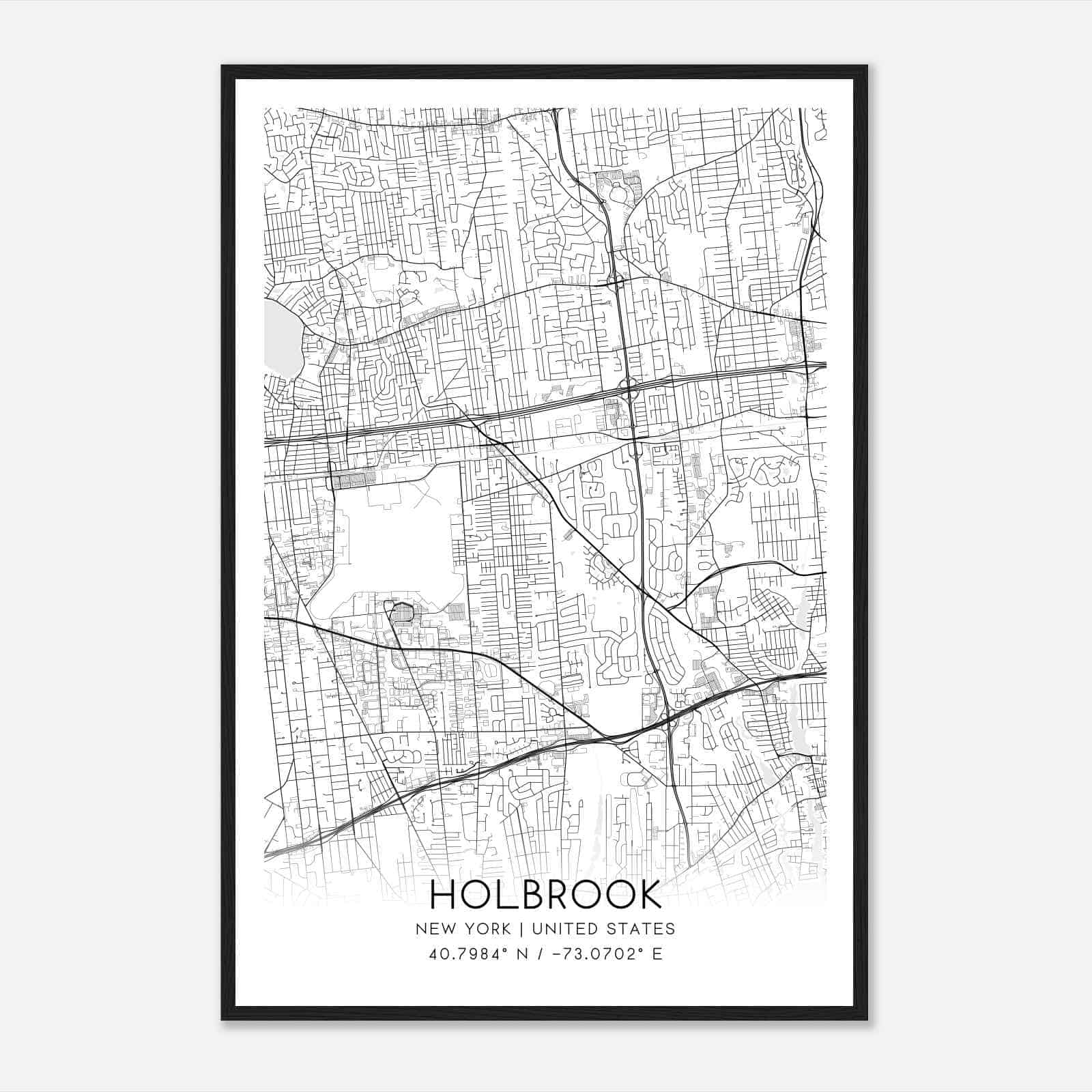Holbrook New York Map Poster, Modern Home Decor Wall Art Print