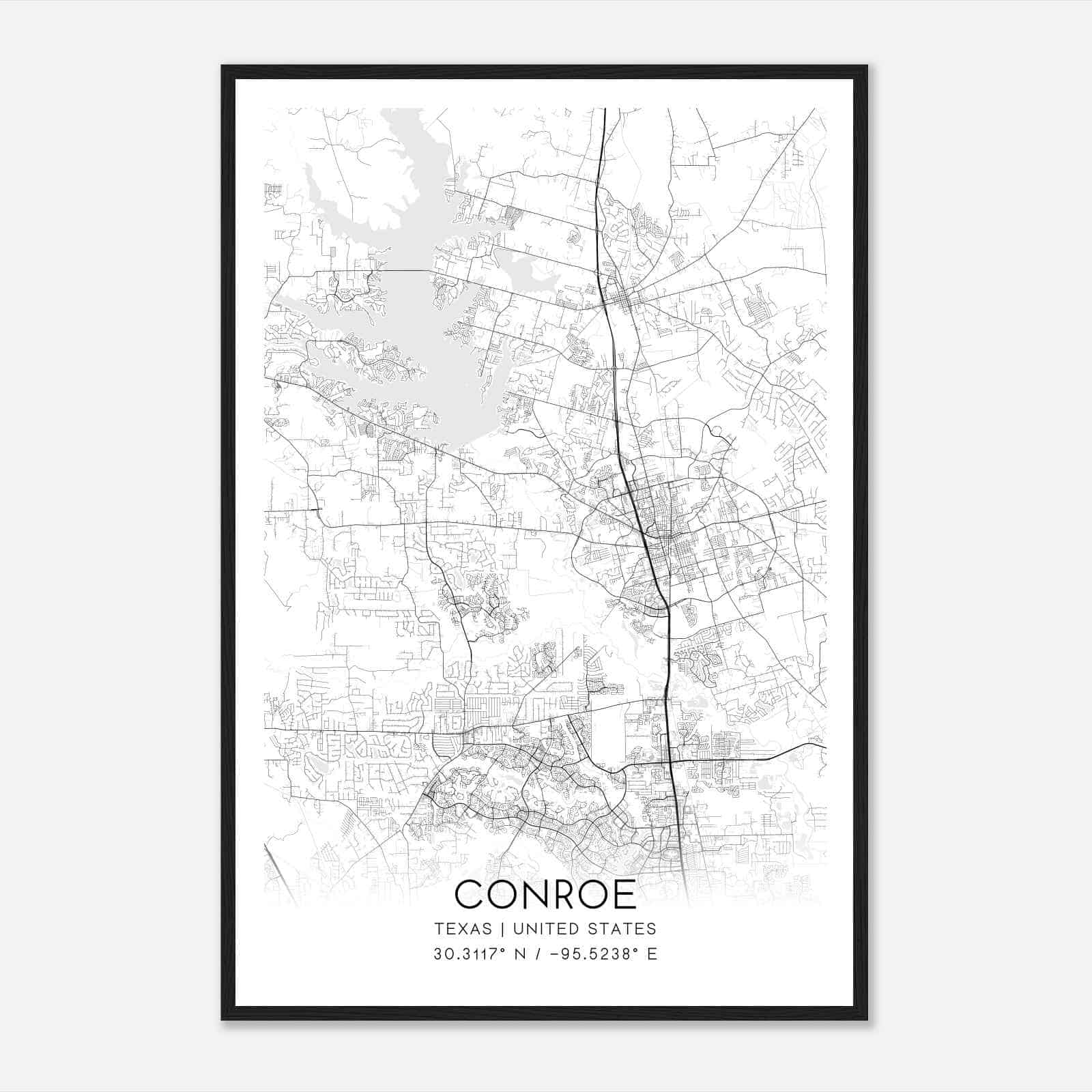 Conroe Texas Map Poster, Modern Home Decor Wall Art Print