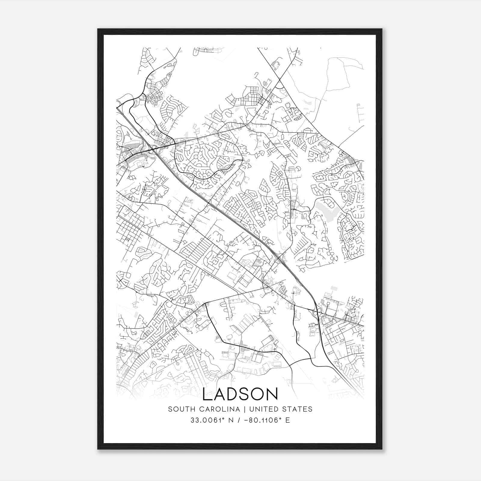 Ladson South Carolina Map Poster, Modern Home Decor Wall Art Print