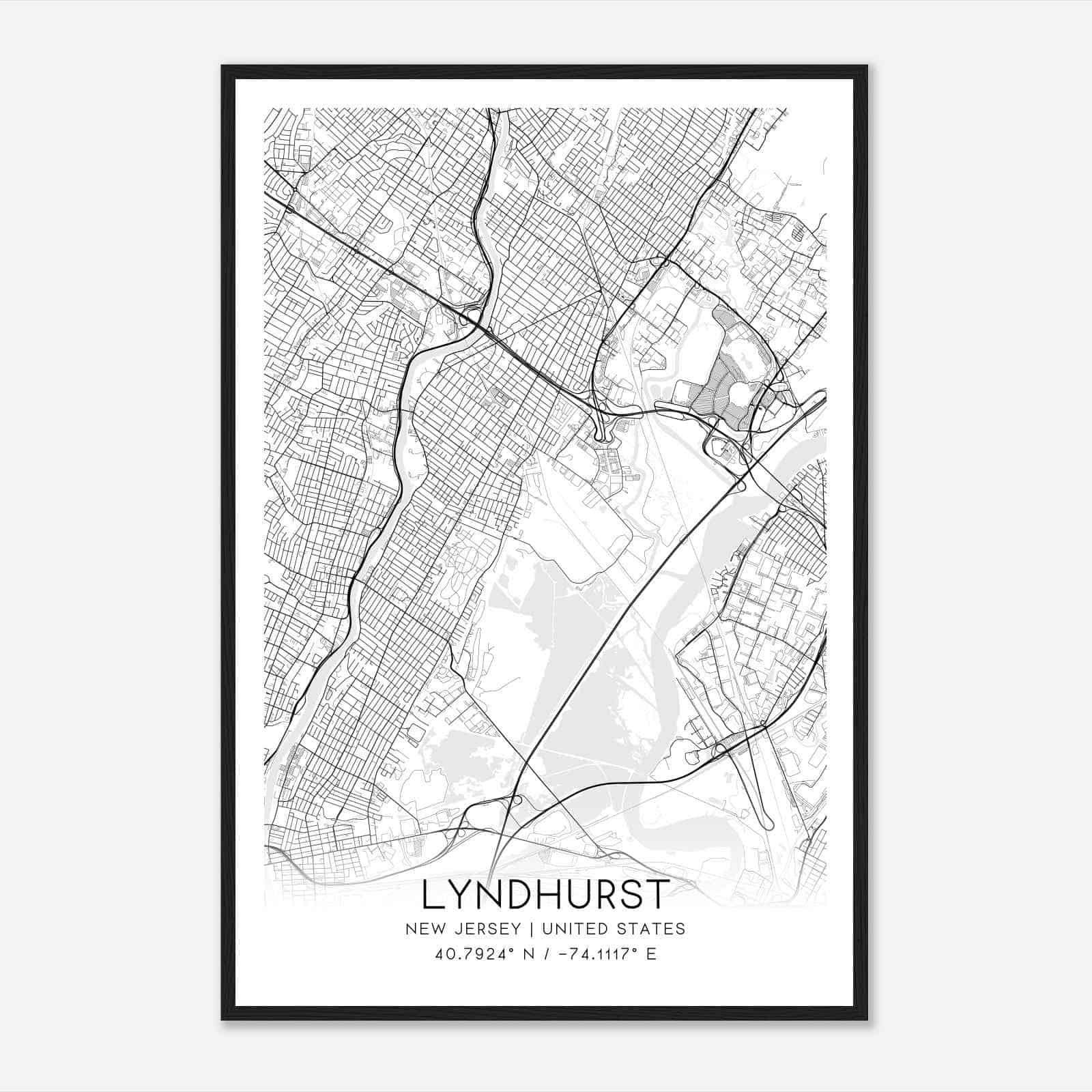 Lyndhurst New Jersey Map Poster, Modern Home Decor Wall Art Print