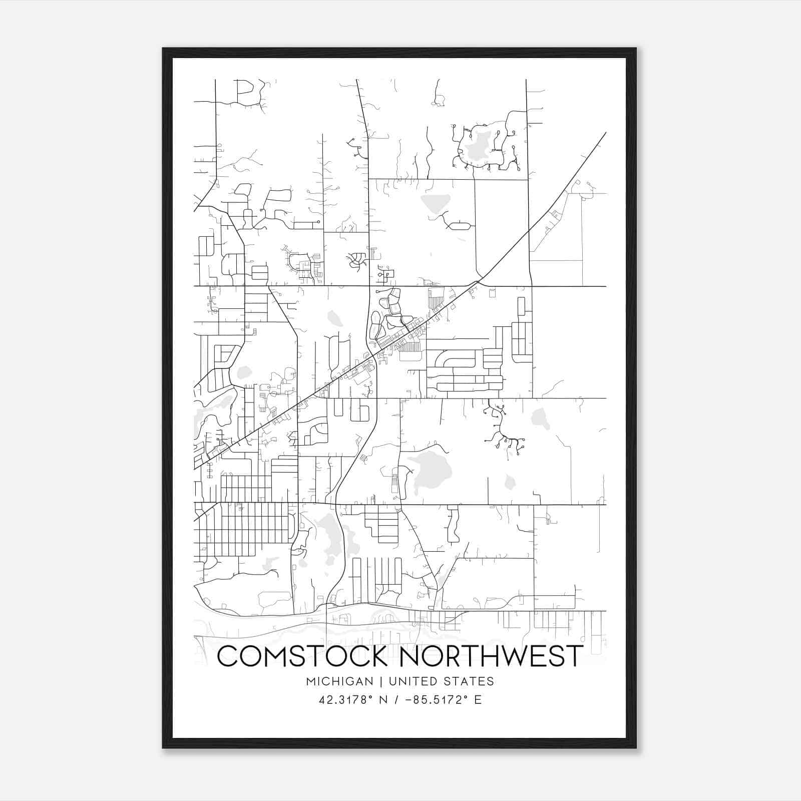 Comstock Northwest Michigan Map Poster, Modern Home Decor Wall Art Print