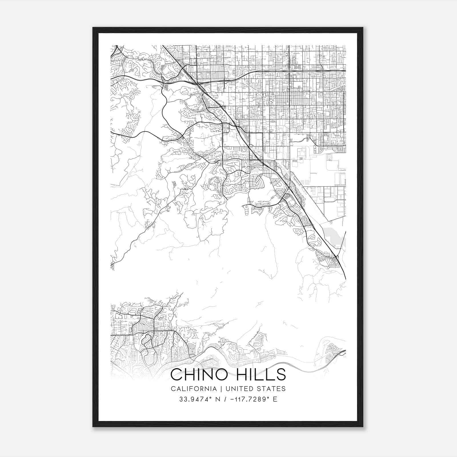 Chino Hills California Map Poster, Modern Home Decor Wall Art Print