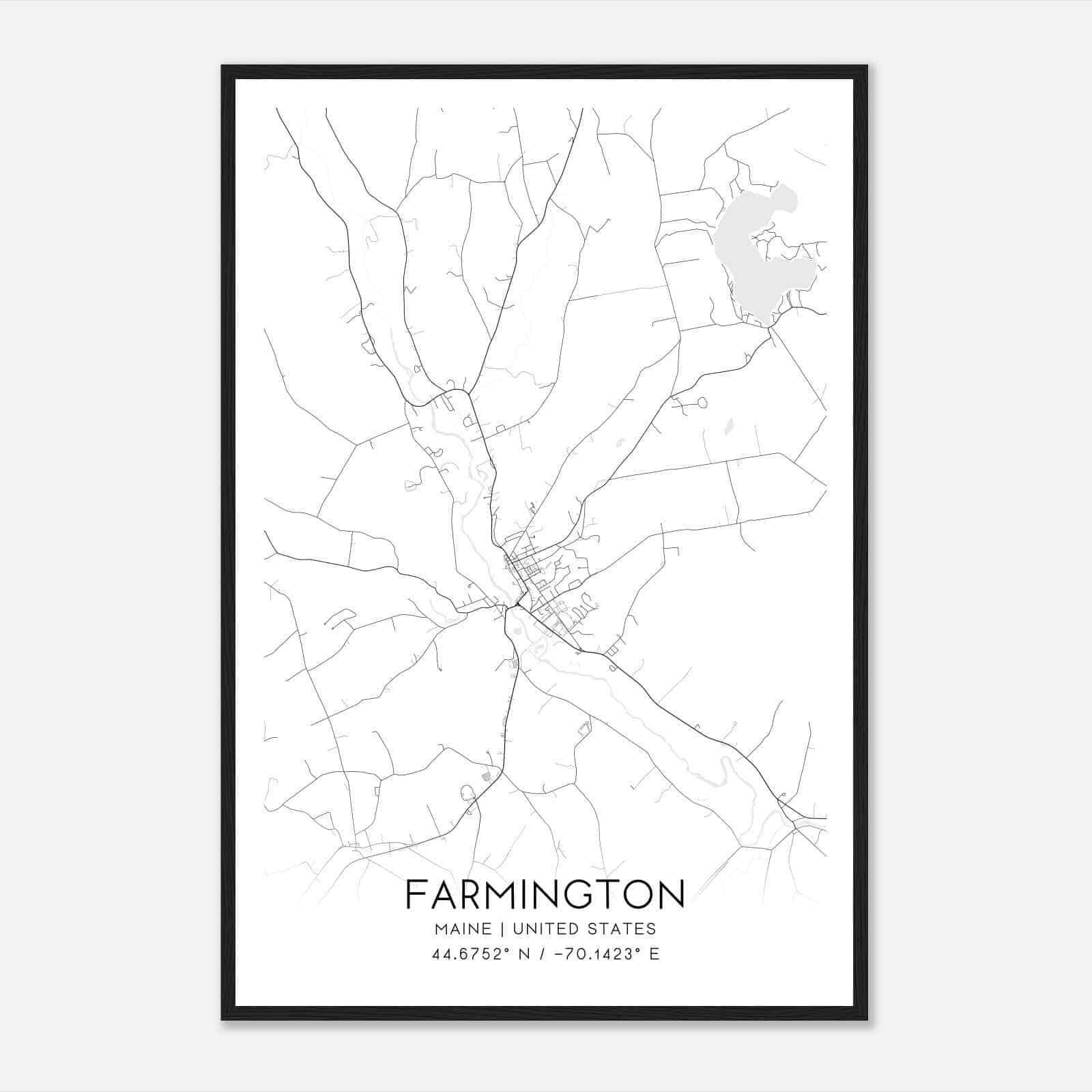 Farmington Maine Map Poster, Modern Home Decor Wall Art Print